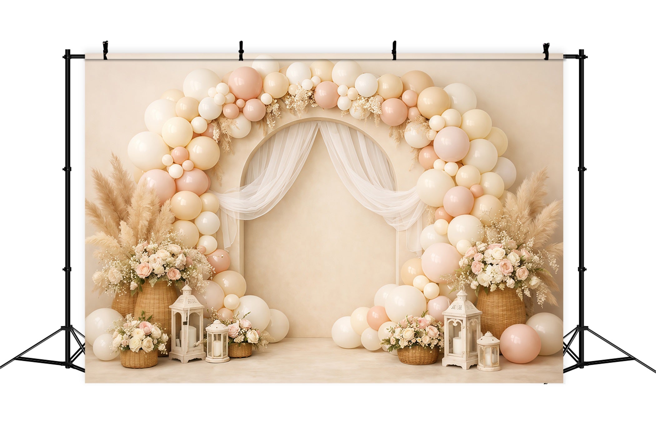 Mother's Day Balloon Backdrop Pastel Arch Draped Boho Pampas Simple Mother's Day Backdrop UK LXX63-60