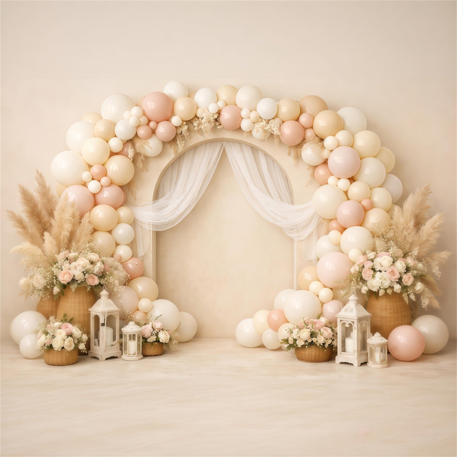 Mother's Day Balloon Backdrop Pastel Arch Draped Boho Pampas Simple Mother's Day Backdrop UK LXX63-60