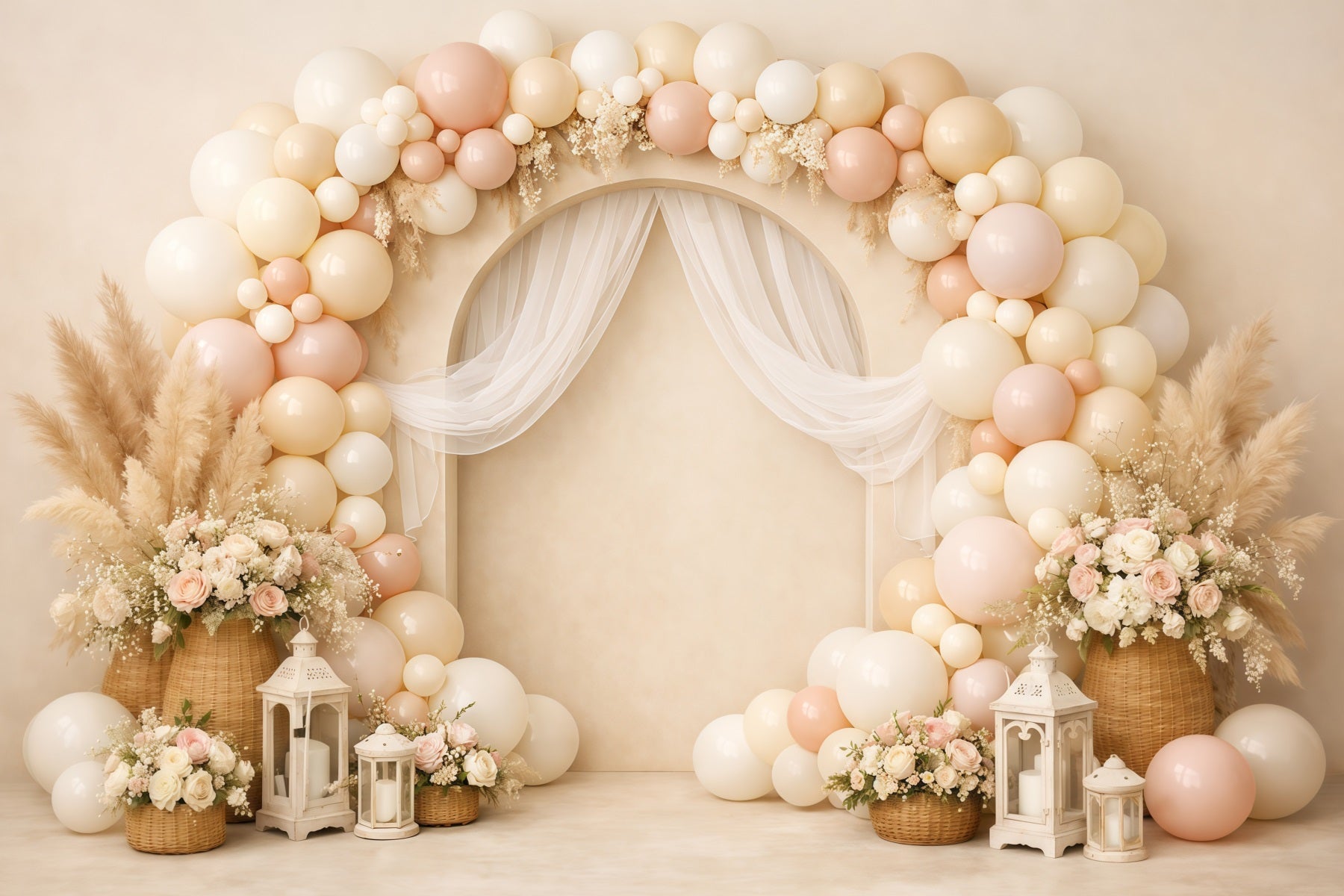 Mother's Day Balloon Backdrop Pastel Arch Draped Boho Pampas Simple Mother's Day Backdrop UK LXX63-60
