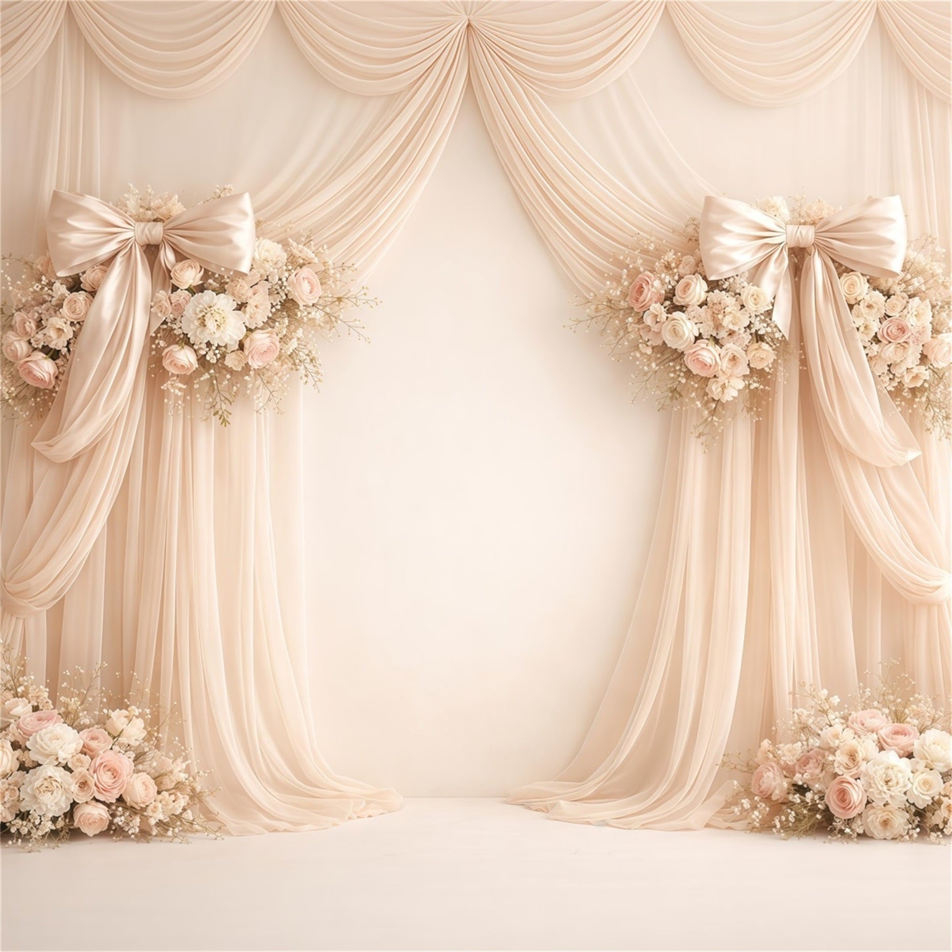 Mother's Day Portrait Backdrop Elegant Cream Draped Bow Floral Mother's Day Backdrop UK LXX63-7