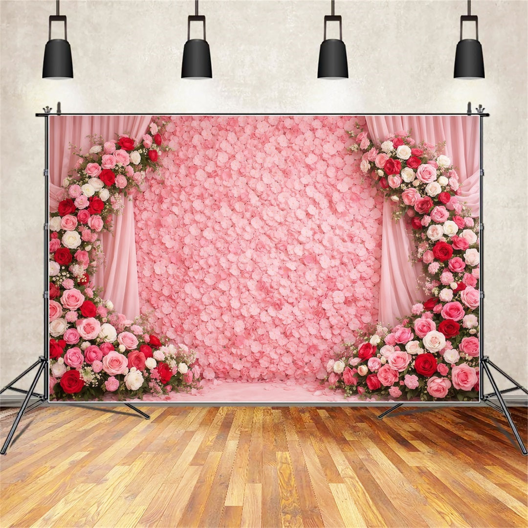 Mother's Day Portrait Backdrop Luxury Pink Floral Wall Rose Mother's Day Backdrop UK LXX63-8