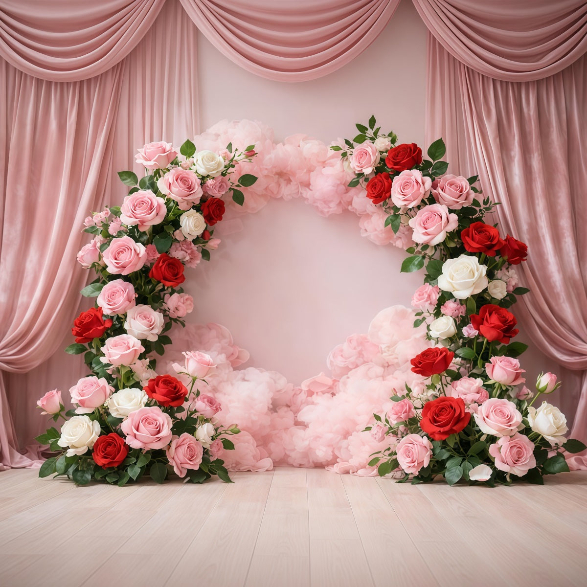 Mother's Day Portrait Backdrop Romantic Pink Red Rose Floral Arch Mother's Day Backdrop UK LXX63-9