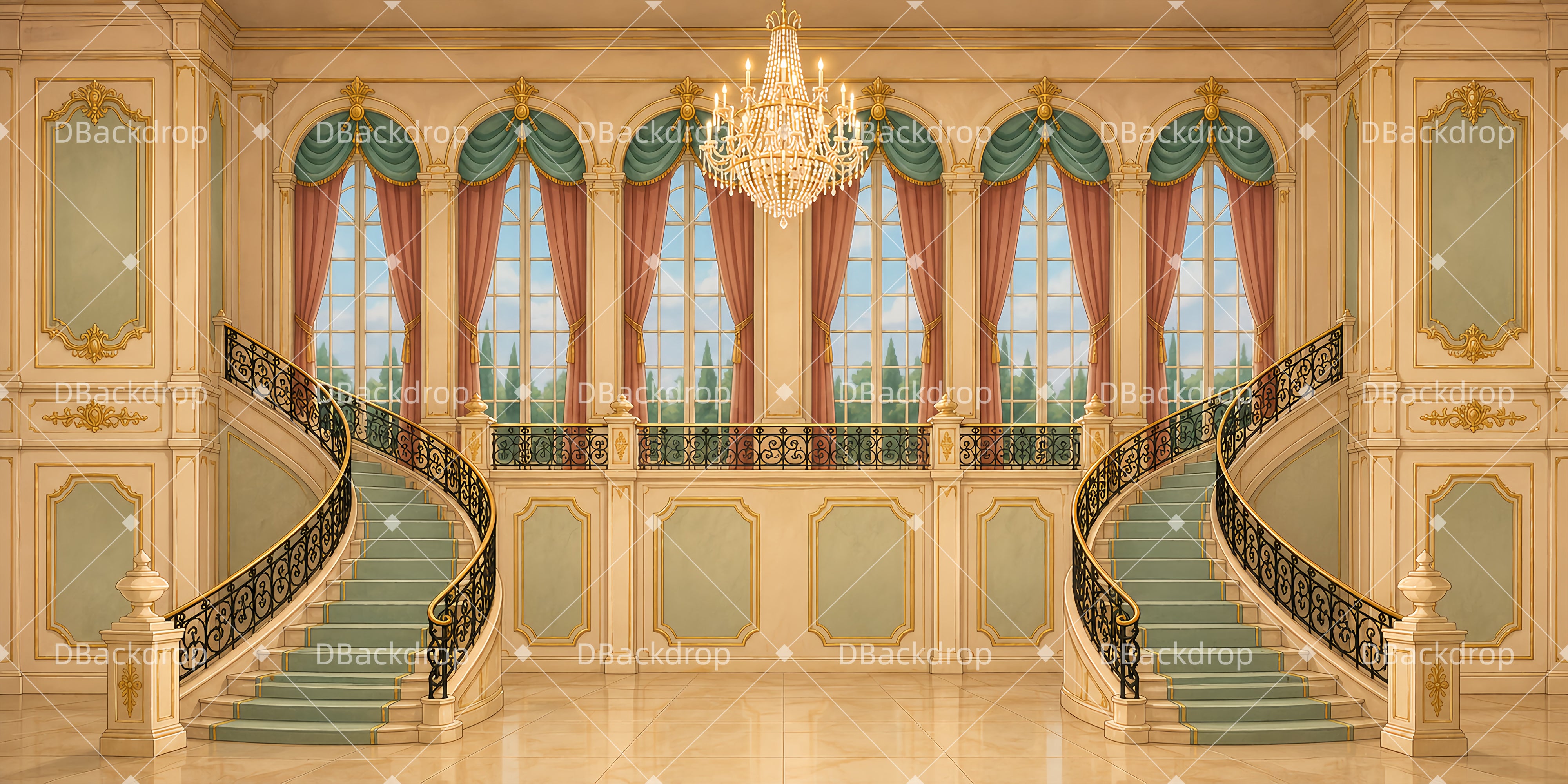 School Play Backdrops Graceful Palace Hall Theater Stage Backdrop UK LXX65-T112