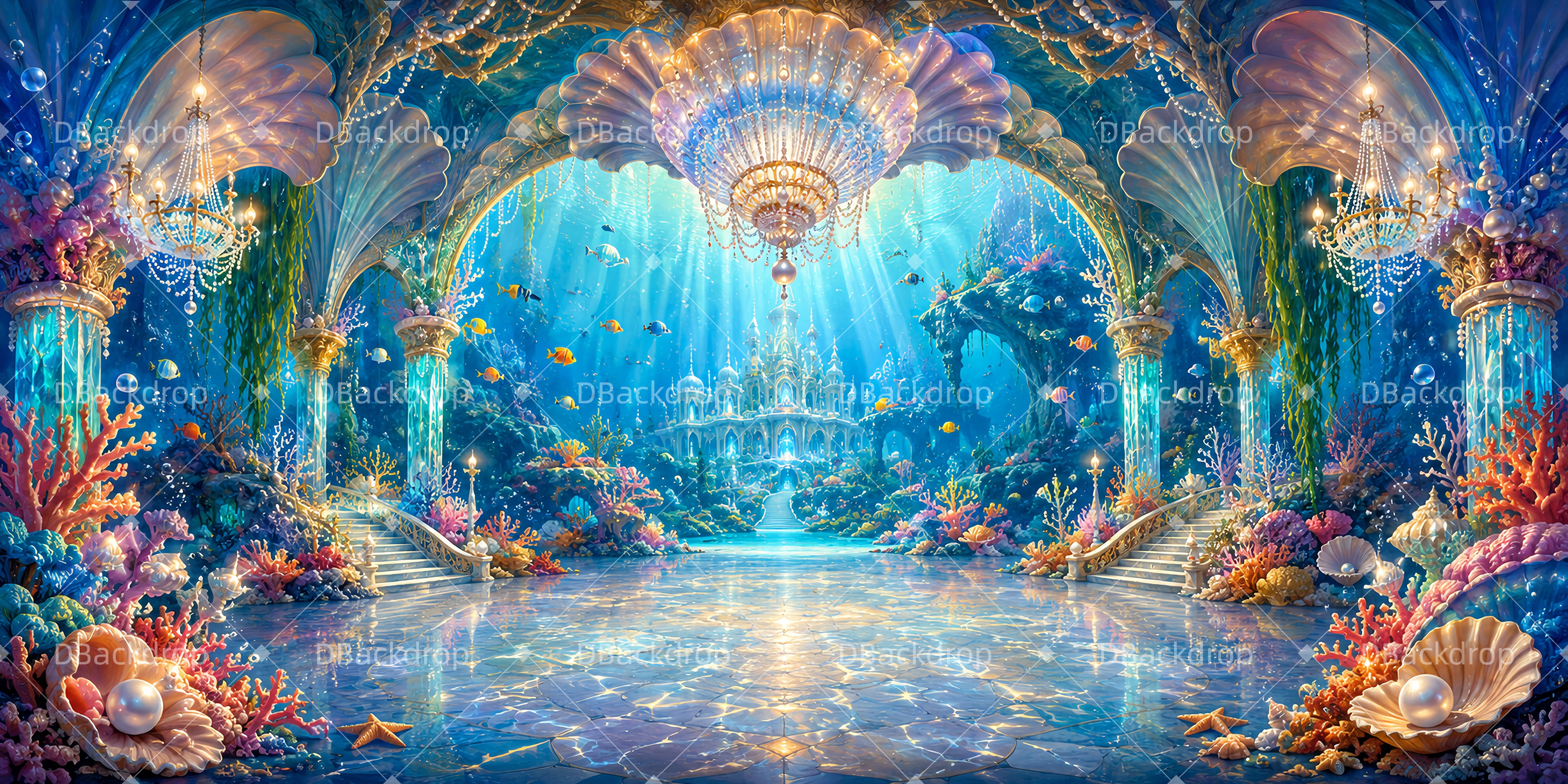 Ballroom Backdrop Underwater Crystal Palace Scuba VBS Backdrop UK LXX65-T13