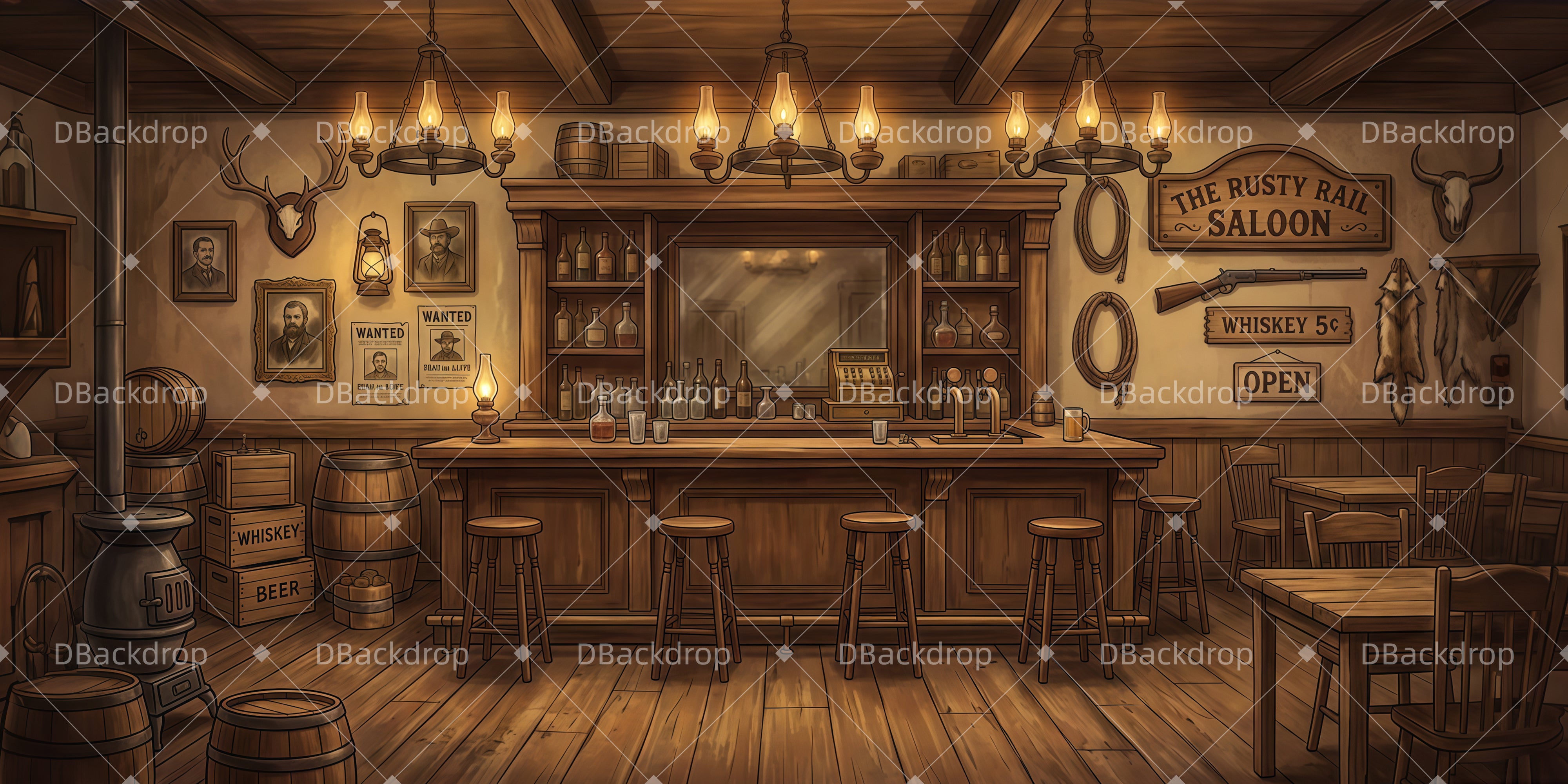Saloon Backdrop Rustic Saloon Interior VBS Backdrops UK LXX65-T1