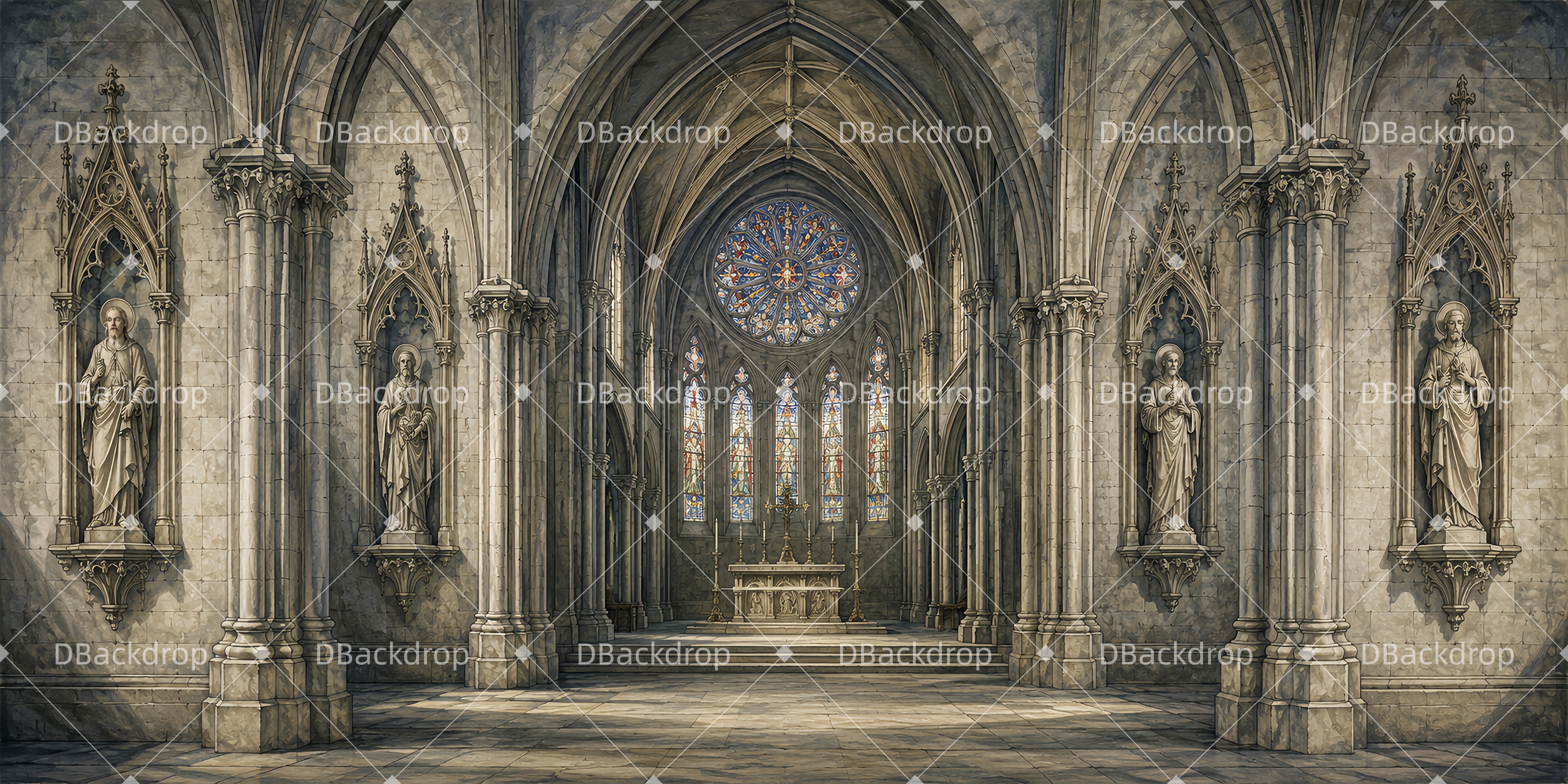 Church Stage Backdrops Gothic Cathedral Hall Theater Backdrop UK LXX65-T76