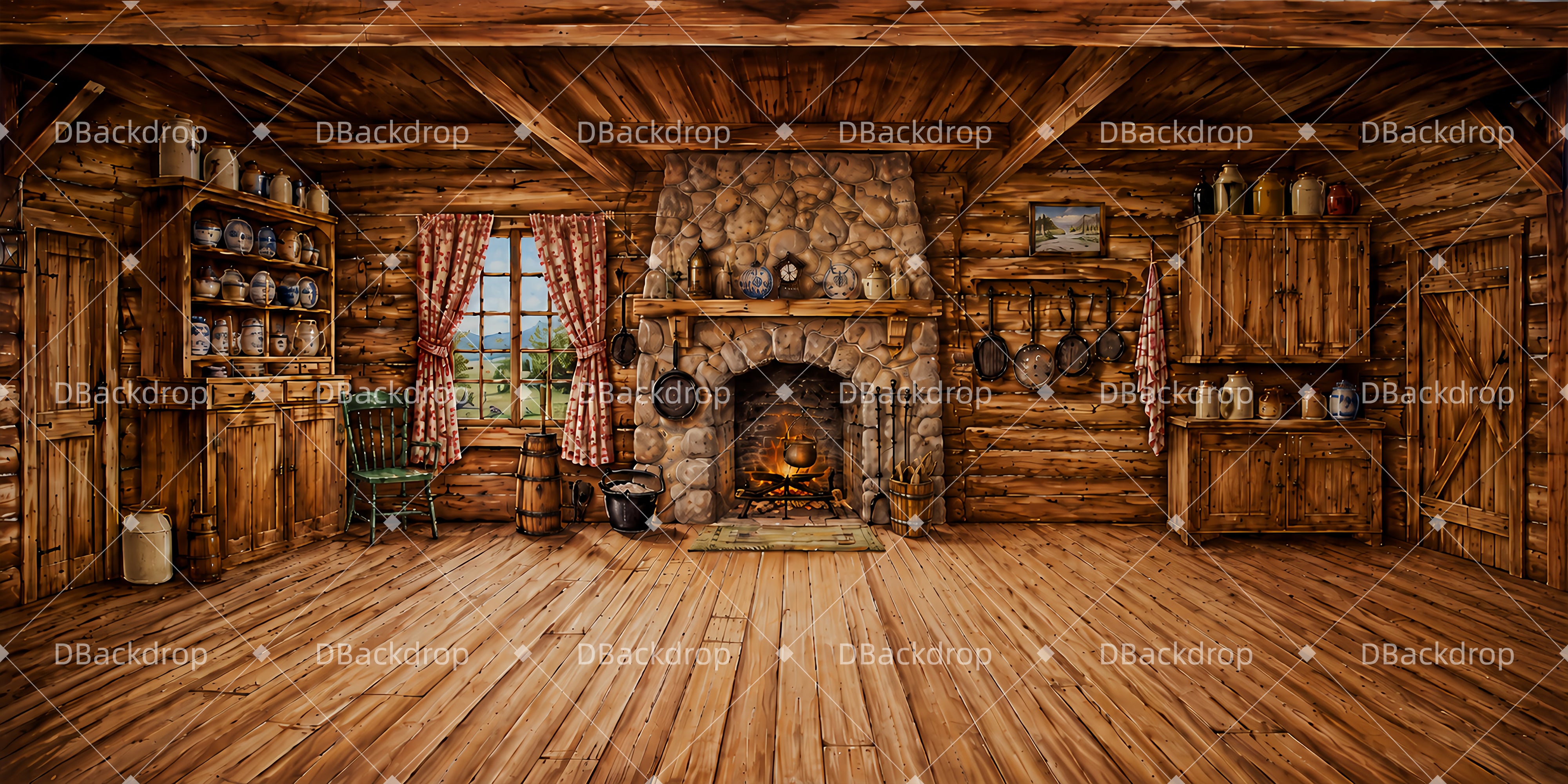 Theater Backdrops Log Cabin Kitchen Performance Backdrop UK LXX65-T93