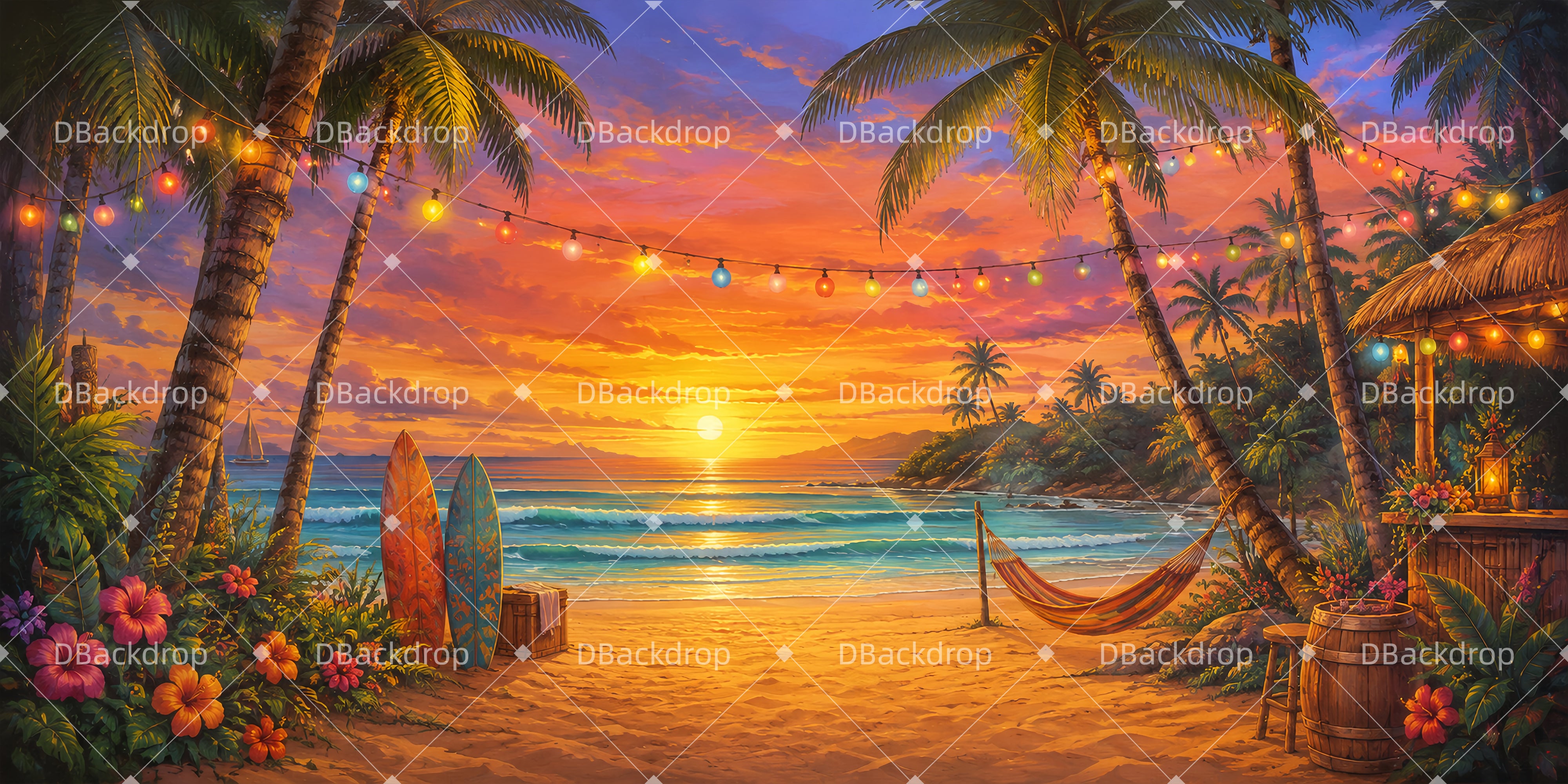 Stage Scenery Backdrops Island Sunset Beach Theater Backdrop UK LXX66-T13