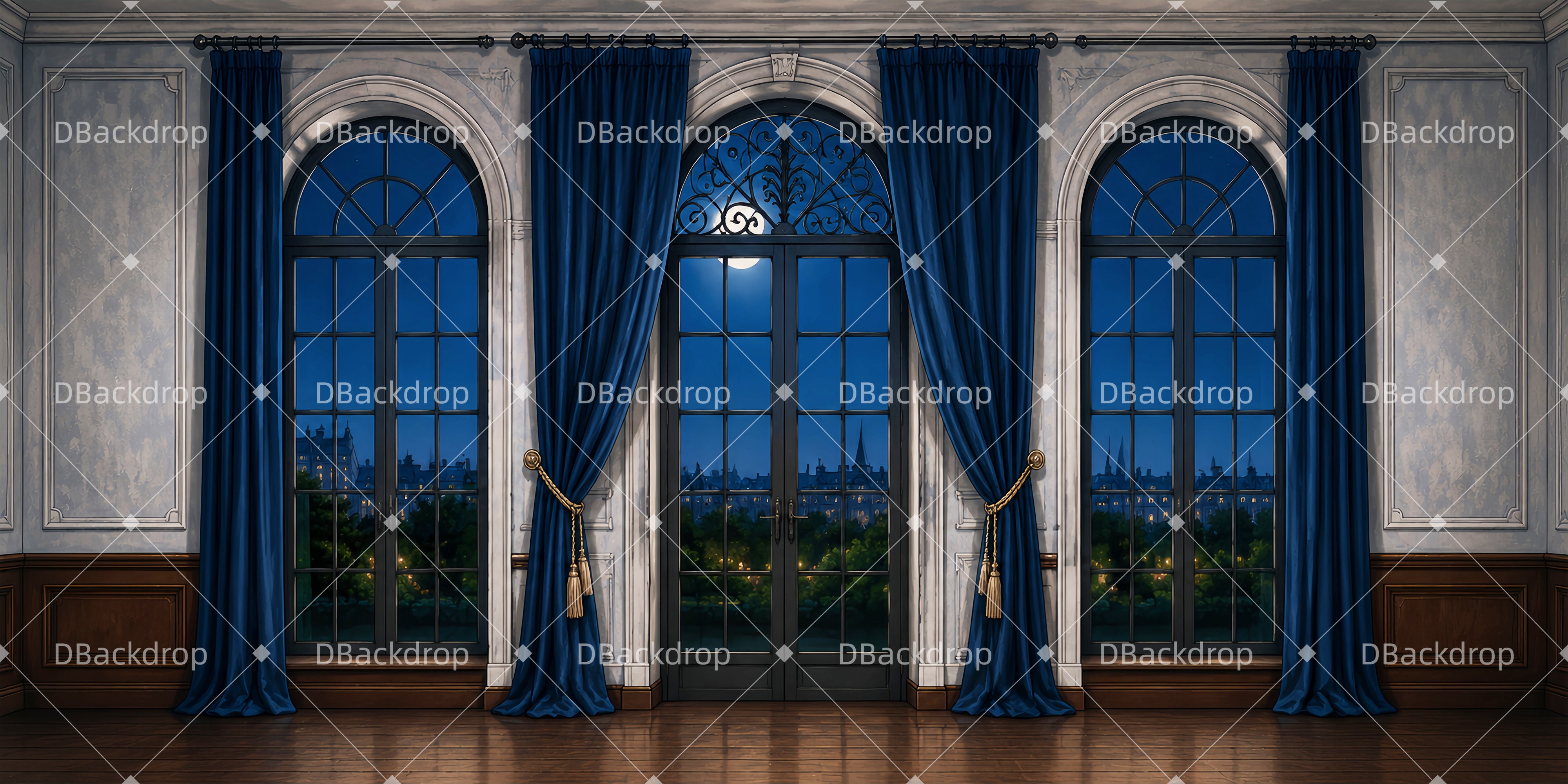Stage Backdrop Blue Curtain Room Theater Backdrops For UK Sale LXX66-T93