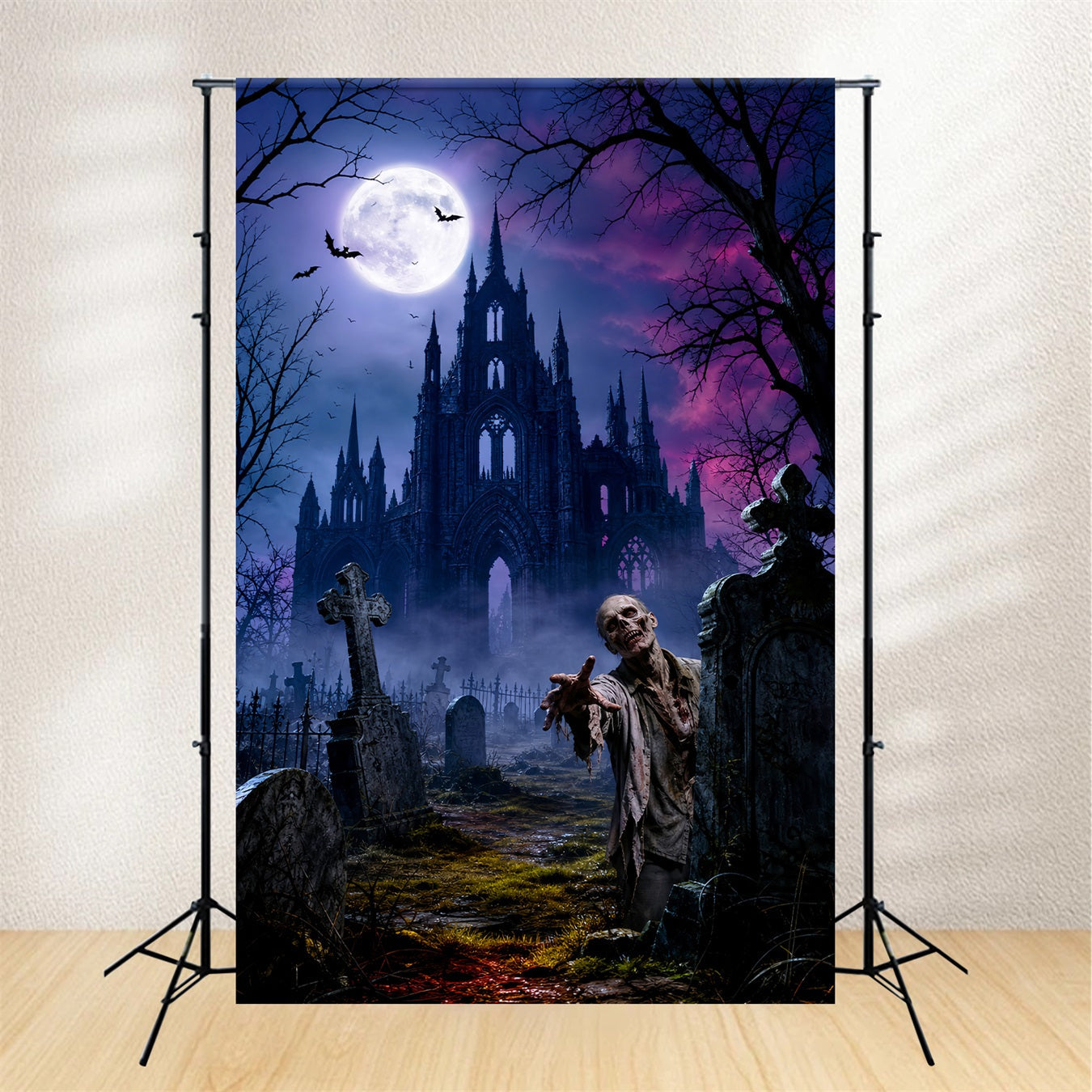Halloween Party Picture Backdrop Moonlit Castle Zombie Graveyard Halloween UK LXX67-1