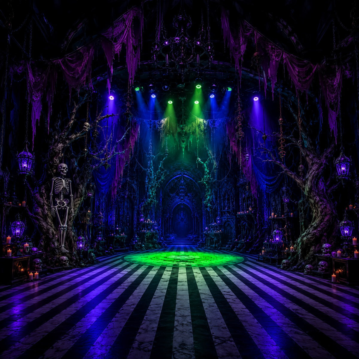 Halloween Party Photo Backdrop Ideas Skeleton Haunted Hall Spotlight Creepy Halloween Backdrop UK LXX67-101