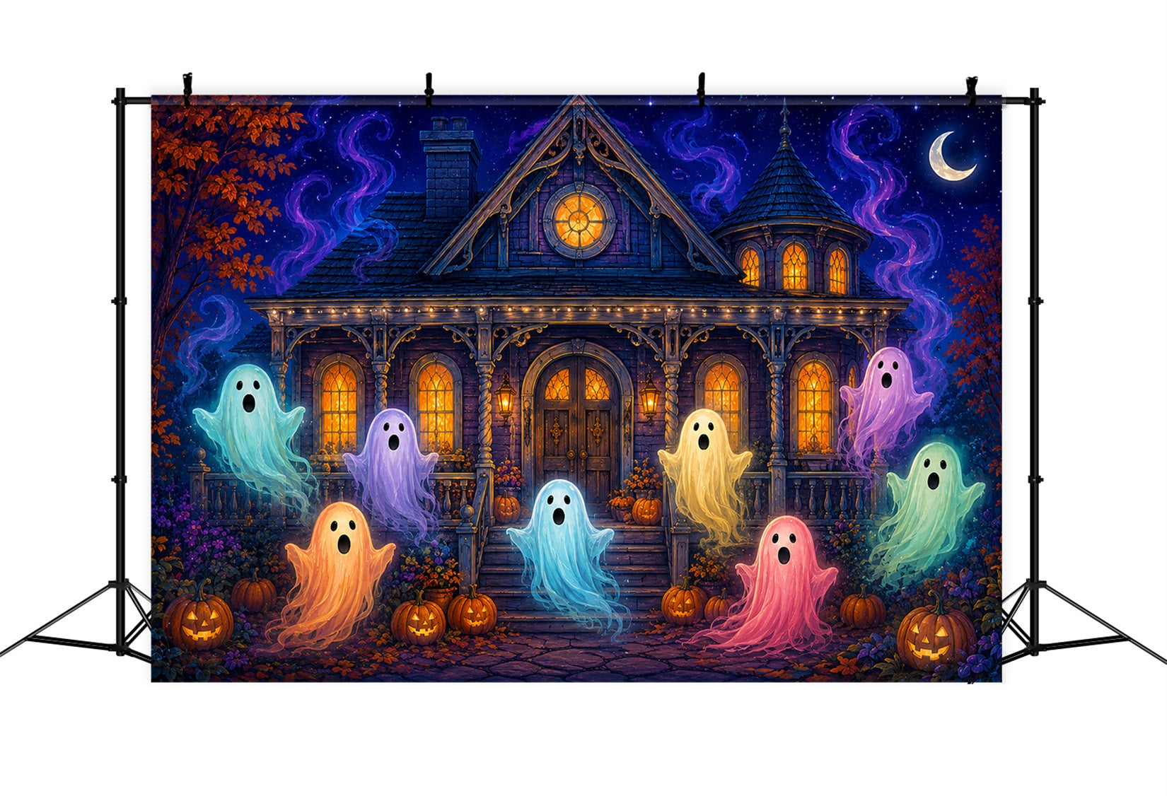 Halloween Scene Backdrop Colorful Ghost Haunted House Backdrop For Halloween UK LXX67-102