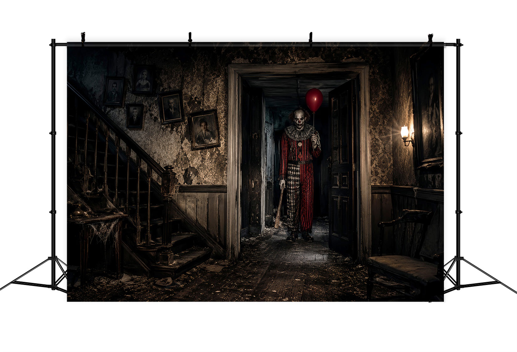 Halloween Clown Backdrop Creepy Ghost Haunted Hallway Halloween Fabric Backdrop UK LXX67-106