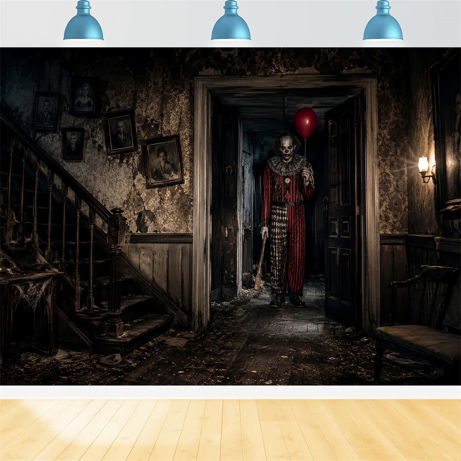 Halloween Clown Backdrop Creepy Ghost Haunted Hallway Halloween Fabric Backdrop UK LXX67-106