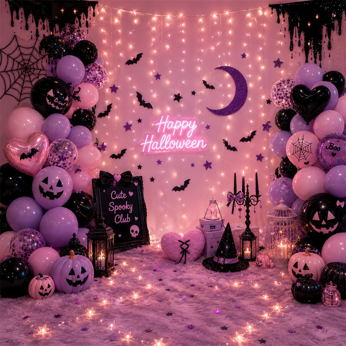 Halloween Backdrop Photos Pink Cute Spooky Club DIY Halloween Photo Backdrop UK LXX67-107