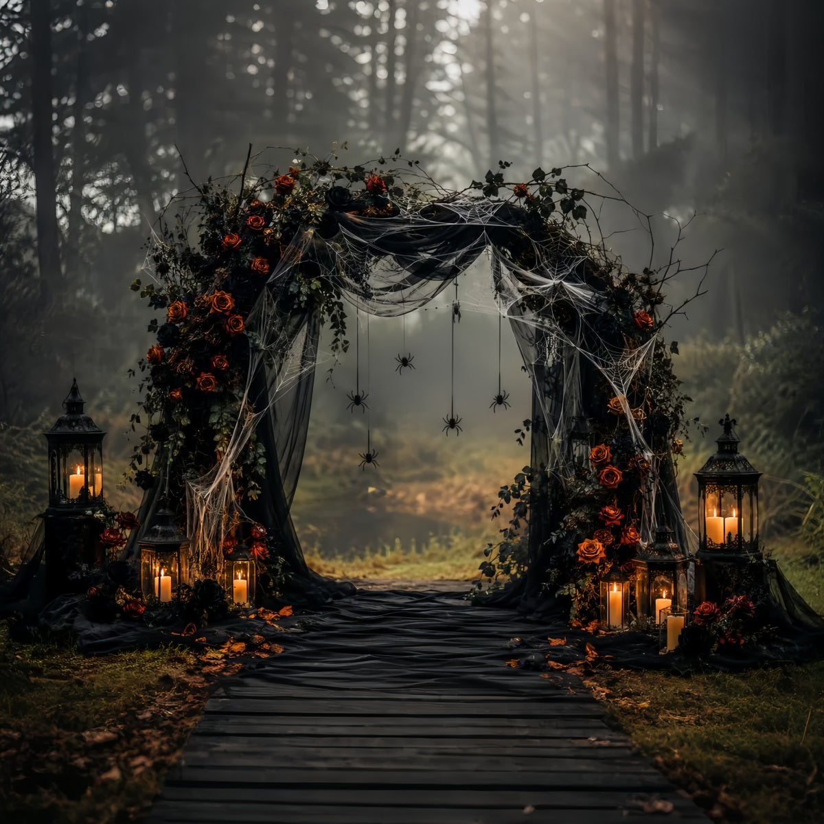Halloween Wedding Backdrop Gothic Rose Spider Arch Halloween Photo Backdrop UK LXX67-110