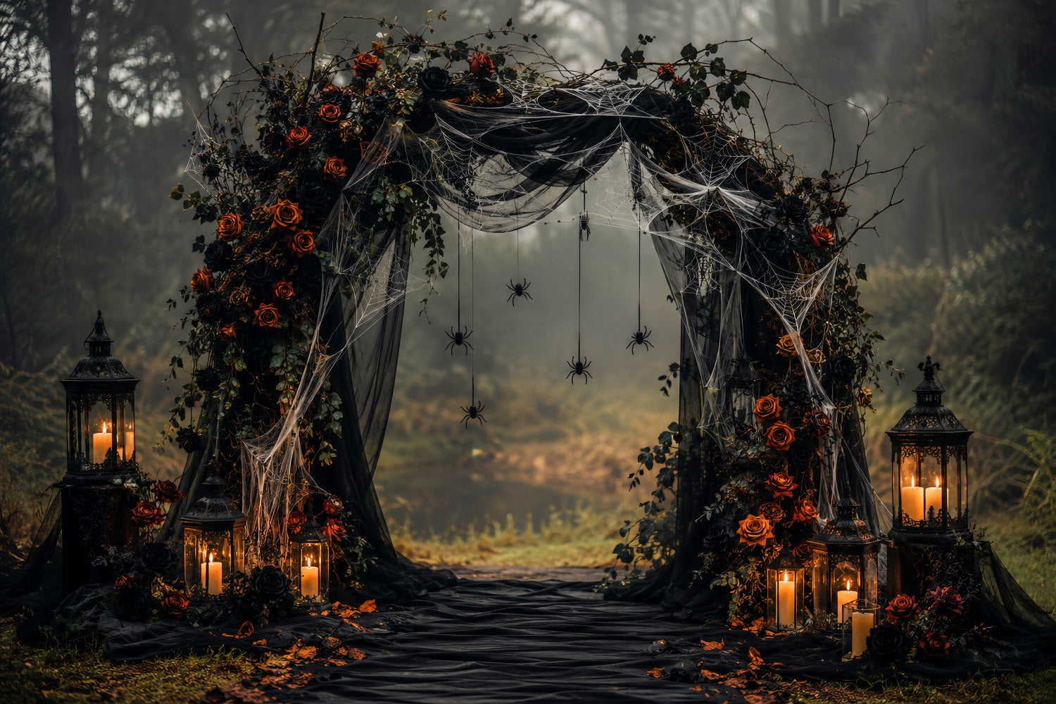 Halloween Wedding Backdrop Gothic Rose Spider Arch Halloween Photo Backdrop UK LXX67-110