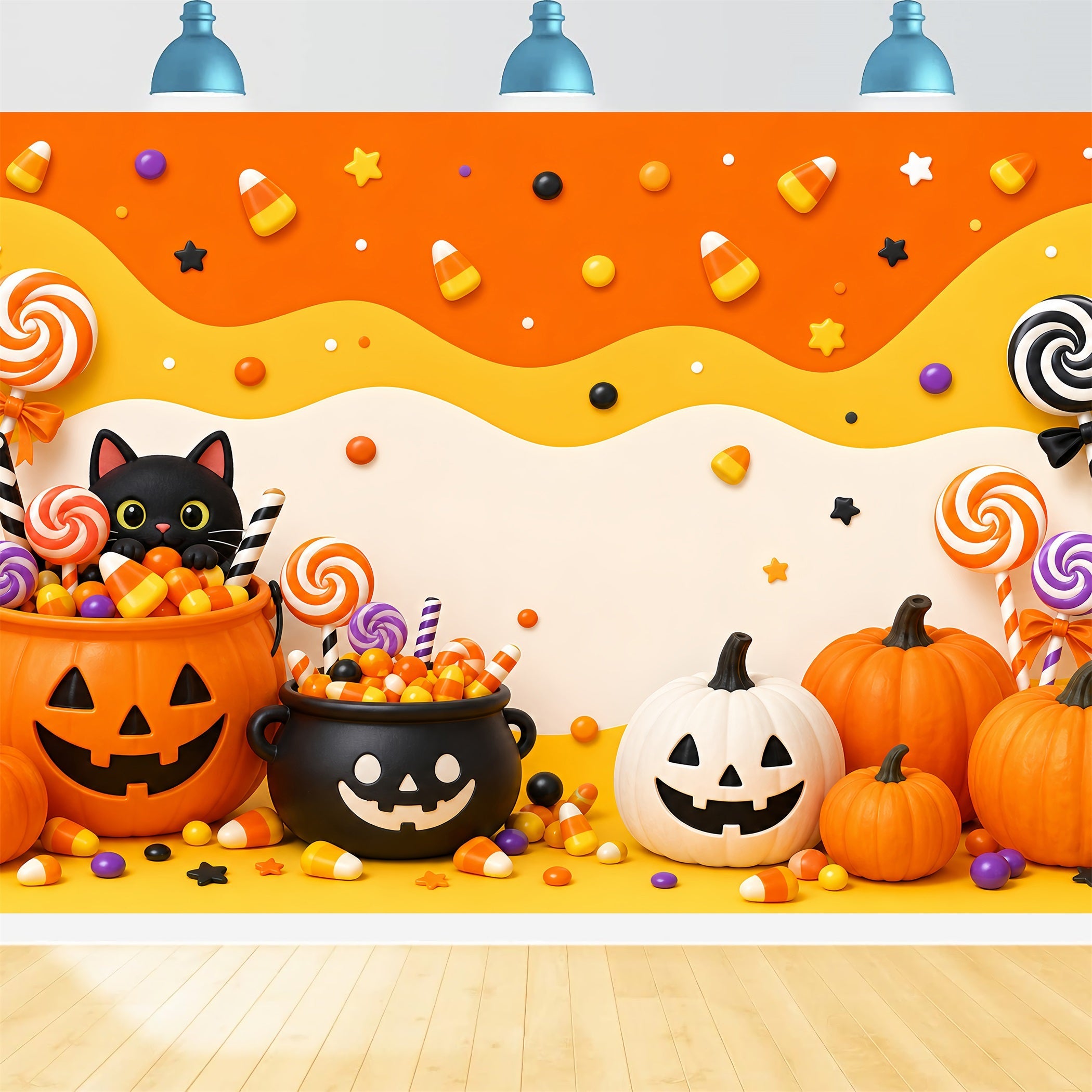 Cute Halloween Backdrops Candy Pumpkin Cat Party Halloween Backdrops Scene Setters UK LXX67-113