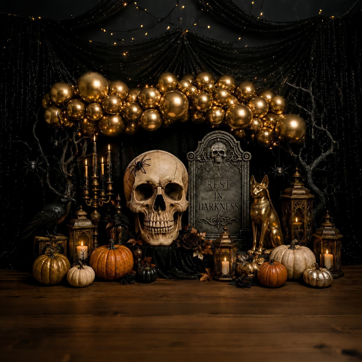 Halloween Backdrop Photo Gold Skull Balloon Party Halloween Party Backdrop UK LXX67-117