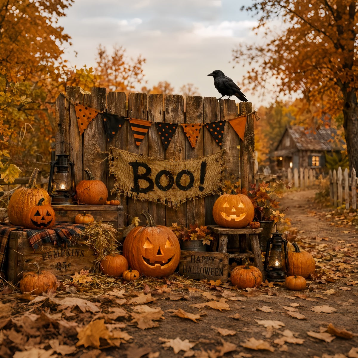 Halloween Backdrop For Photo Booth Rustic Boo Pumpkin Fence Cute Halloween Backdrop UK LXX67-118