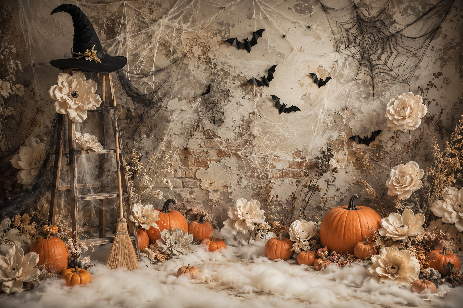 Halloween Pumpkin Backdrop Boho Witch Floral Pumpkins Halloween Photo Backdrop Ideas UK LXX67-119