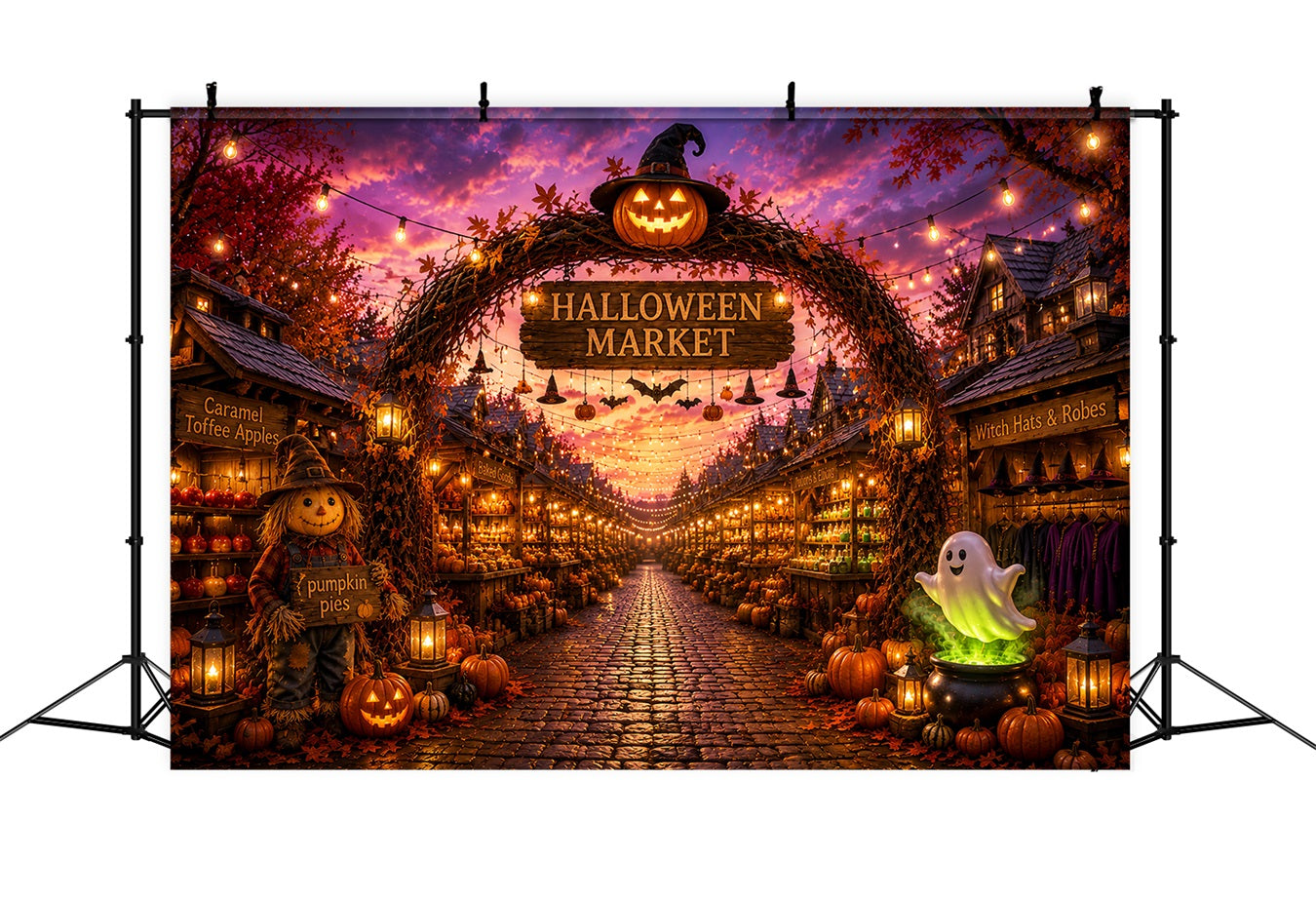 Halloween Pumpkin Backdrop Festive Pumpkin Market Street Halloween Photo Backdrop Ideas UK LXX67-12
