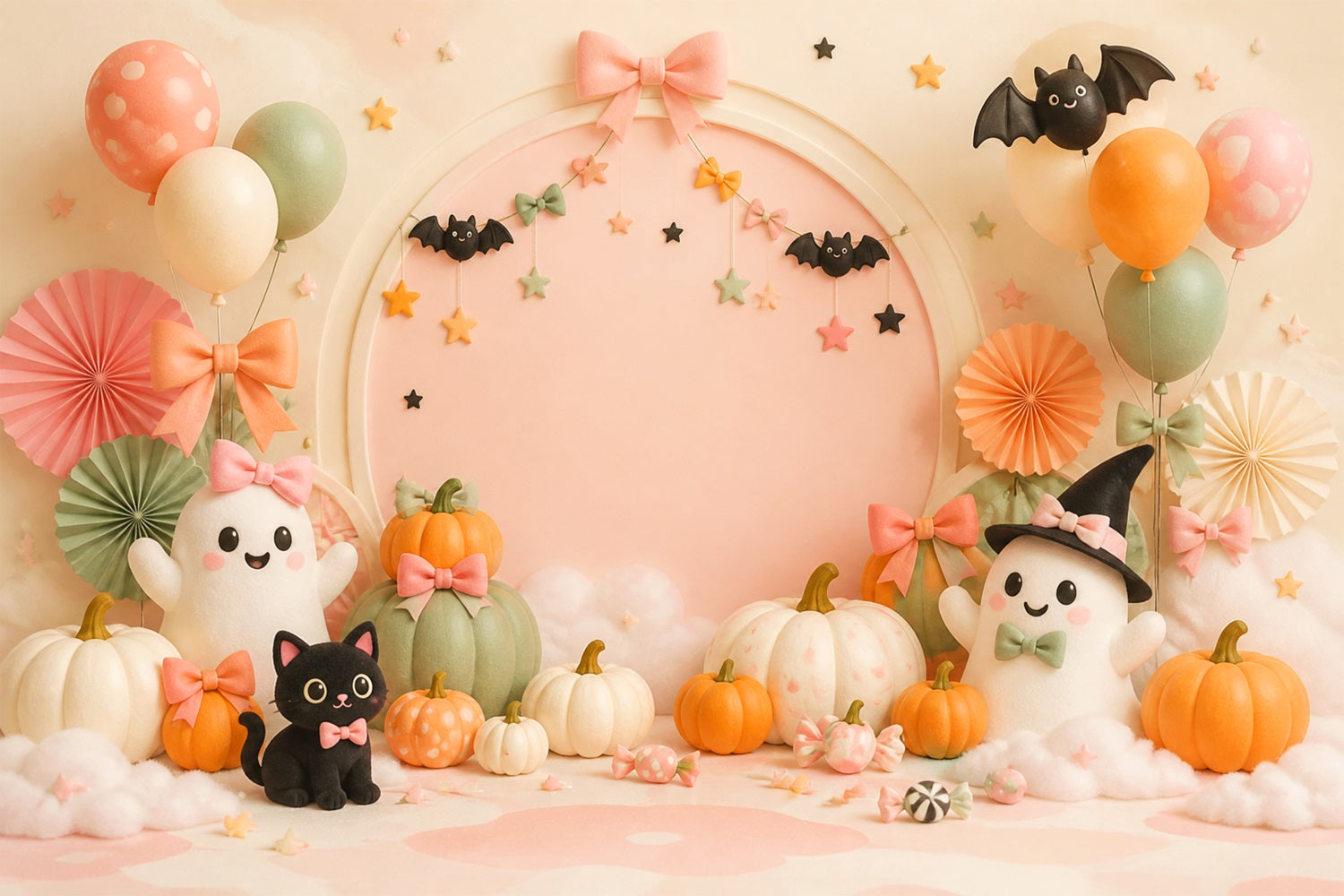 Cute Halloween Photo Backdrop Pastel Ghost Cat Pumpkins Backdrop Halloween UK LXX67-123