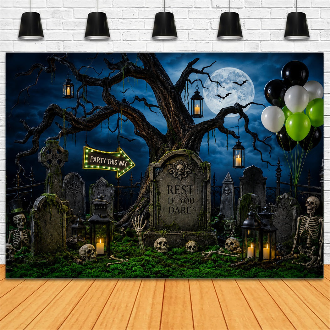 Custom Halloween Backdrop Moonlit Graveyard Skeleton Party Halloween Graveyard Backdrop UK LXX67-124