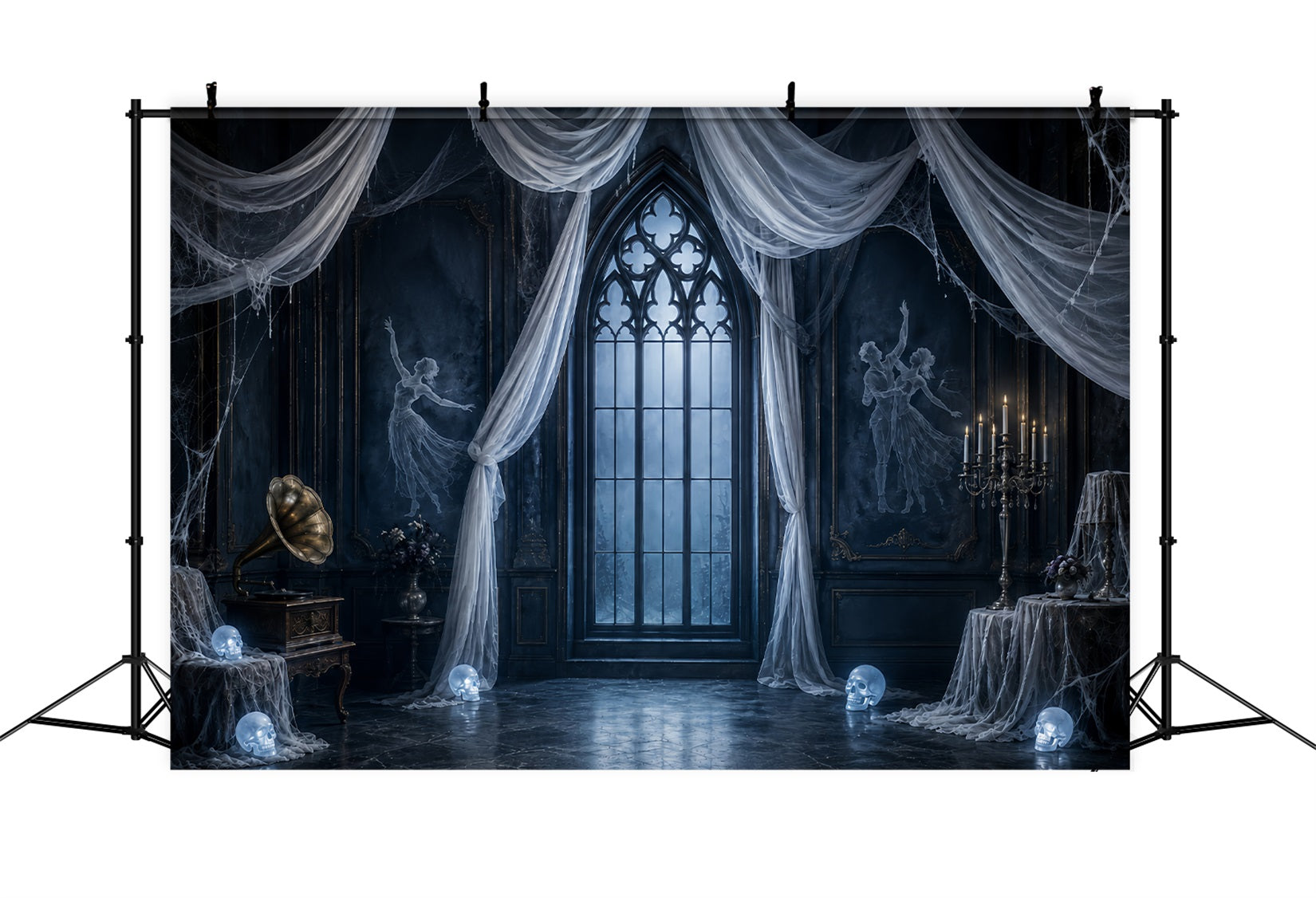 Halloween Ghost Backdrop Ghostly Gothic Window Drapes Scary Halloween Backdrop UK LXX67-128