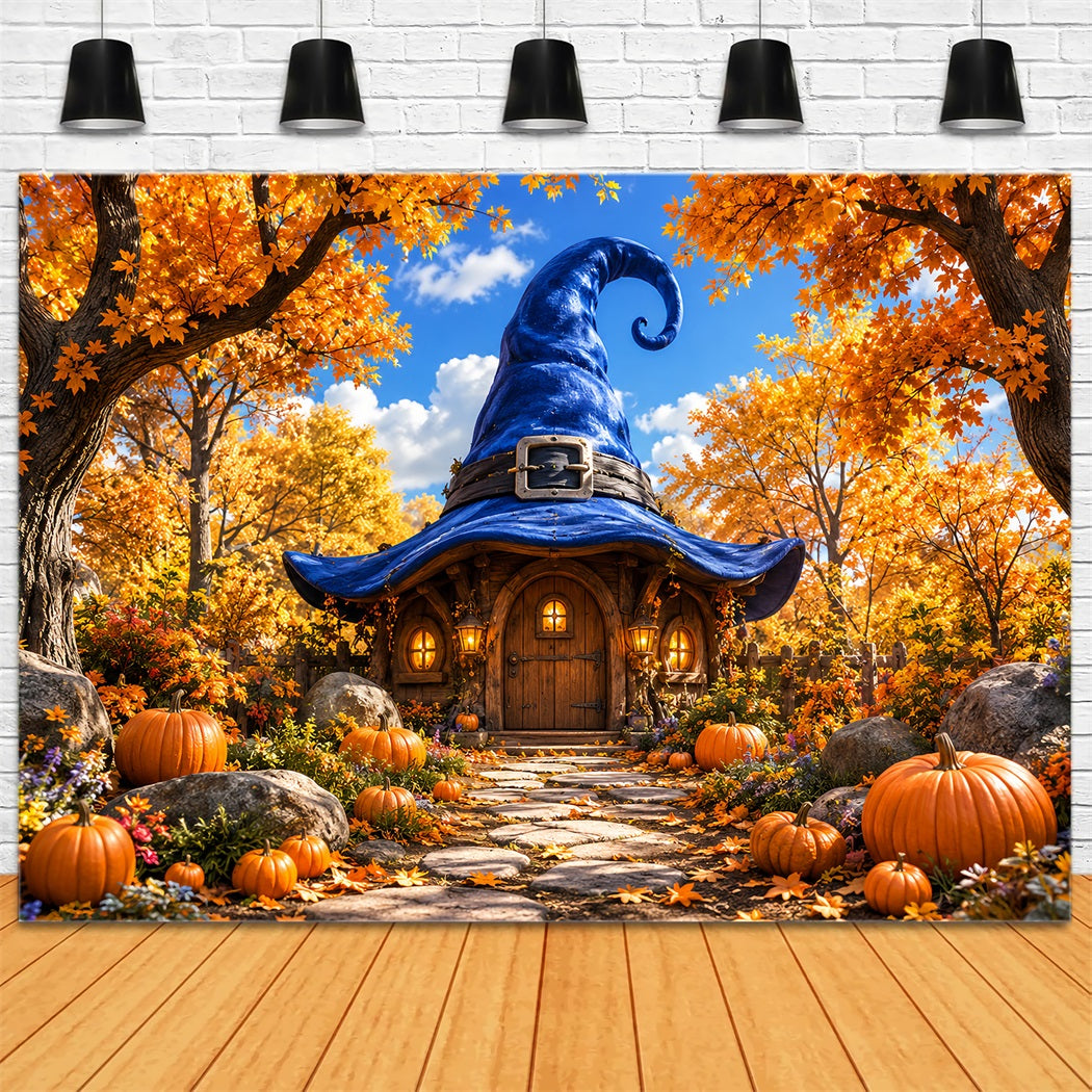 Halloween Cardboard Backdrops Autumn Witch Hat Cottage Halloween Photography Backdrop UK LXX67-129