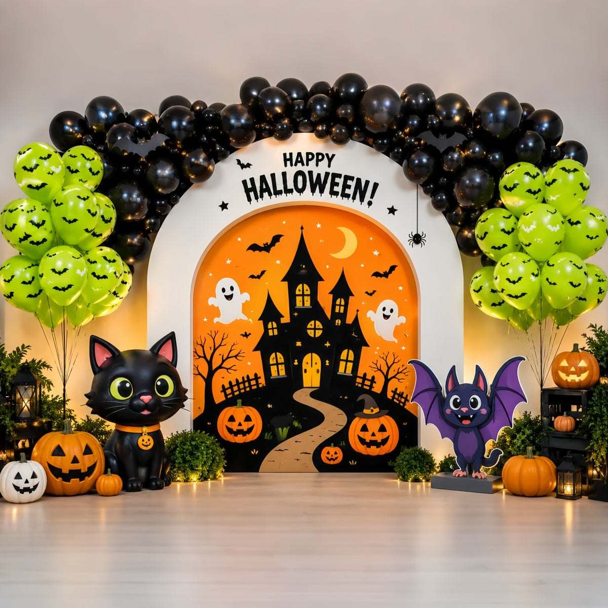 Backdrop Halloween Photo Booth Cute Cat Balloon Party Halloween Party Photo Backdrop UK LXX67-130