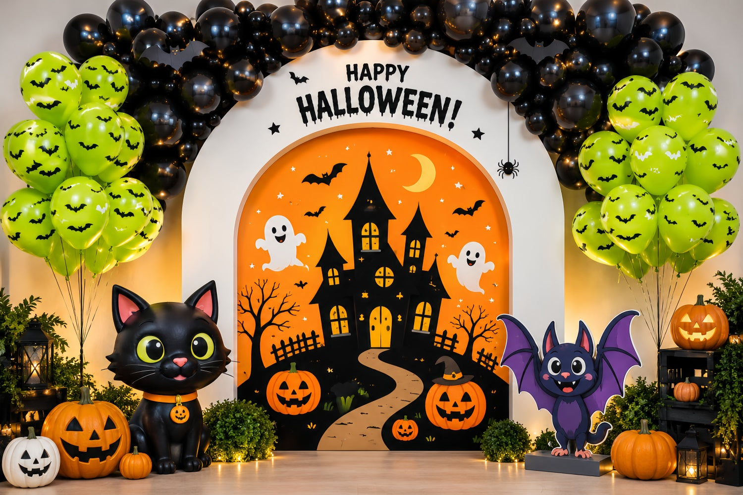 Backdrop Halloween Photo Booth Cute Cat Balloon Party Halloween Party Photo Backdrop UK LXX67-130
