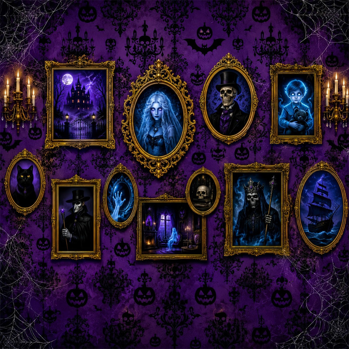 Fabric Halloween Backdrop Purple Haunted Portrait Gallery Halloween Backdrop For Pictures UK LXX67-138