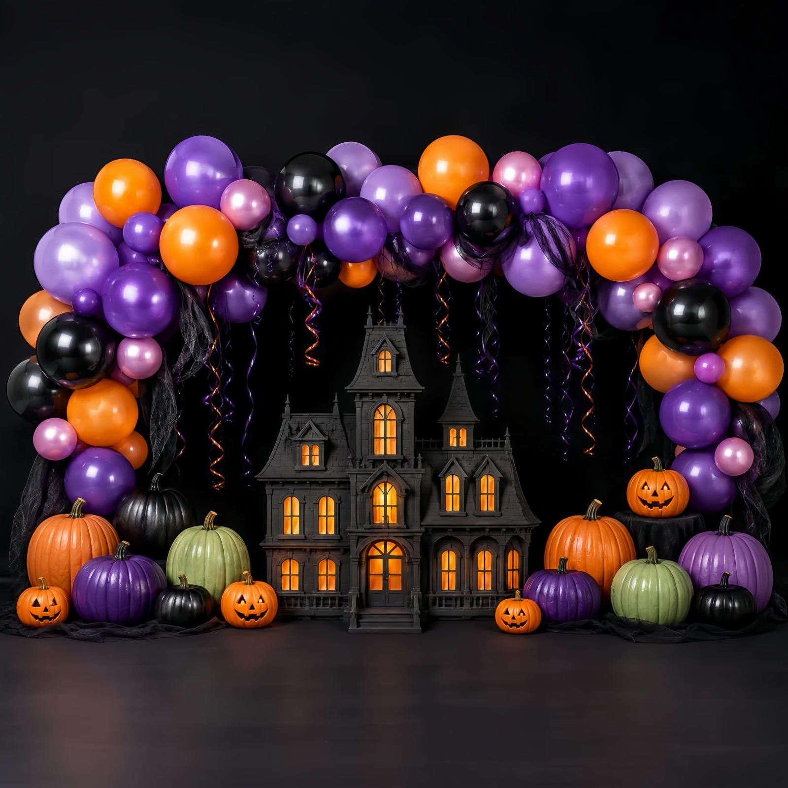 Halloween Baby Shower Backdrop Balloon Arch Haunted Mansion Photography Halloween Backdrop UK LXX67-145