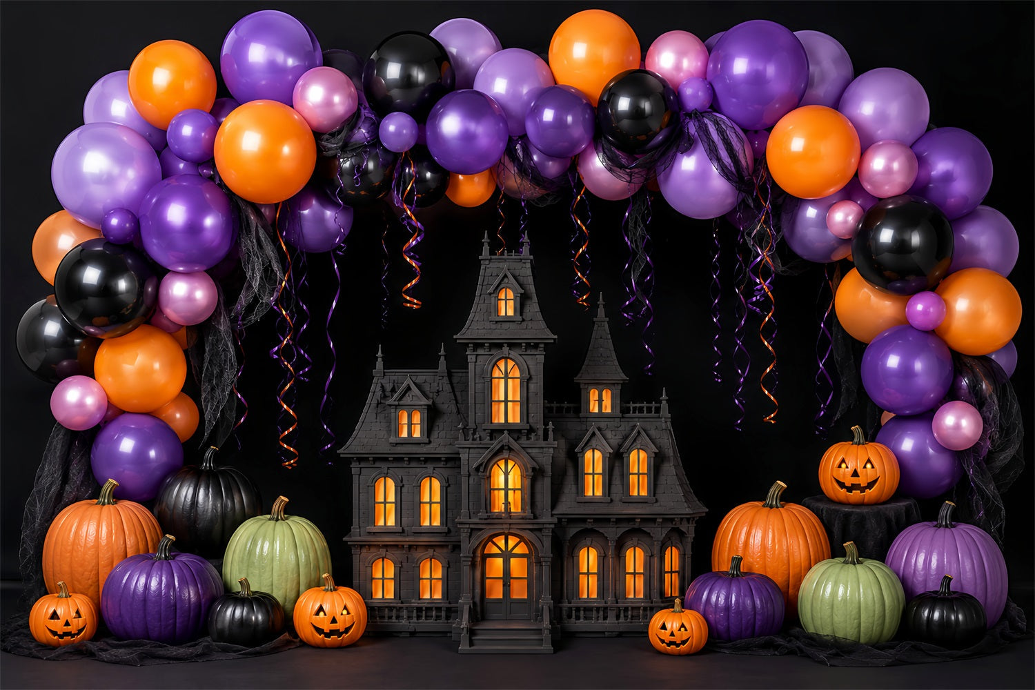 Halloween Baby Shower Backdrop Balloon Arch Haunted Mansion Photography Halloween Backdrop UK LXX67-145
