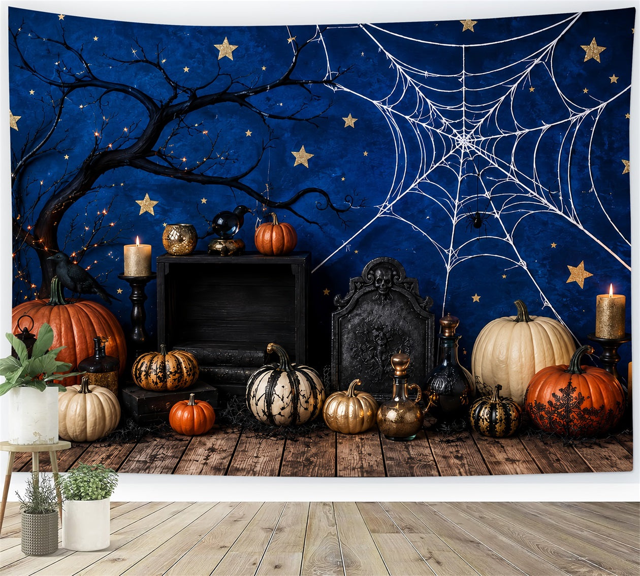 DIY Halloween Photo Booth Backdrop Spiderweb Pumpkin Candle Display 10x10 Halloween Backdrop UK LXX67-150