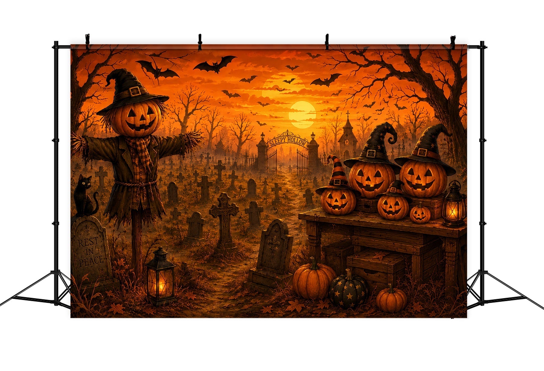 Halloween Cloth Backdrop Scarecrow Pumpkin Cemetery Sunset Graveyard Halloween Backdrops UK LXX67-152