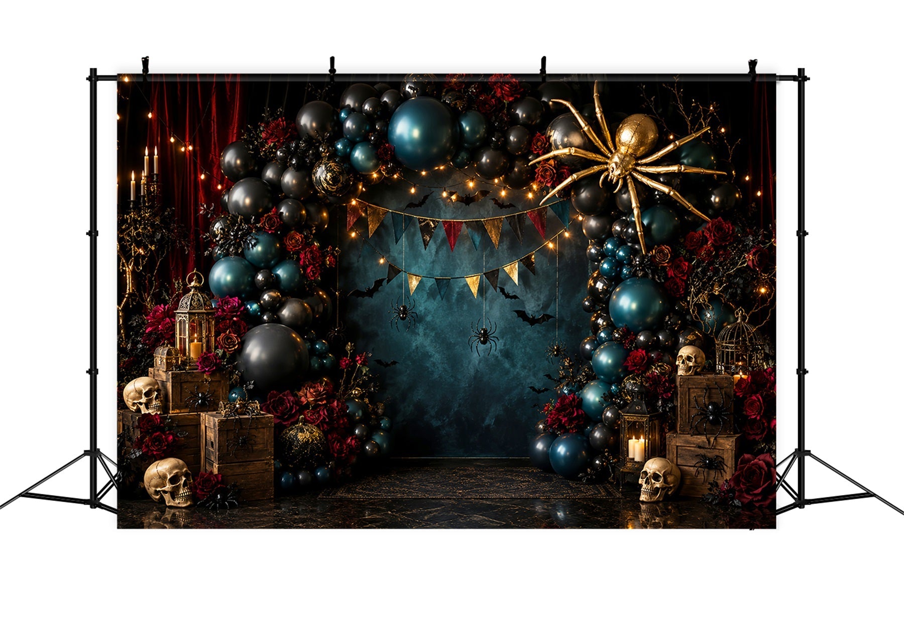 Scary Halloween Photo Backdrops Skull Spider Balloon Arch Happy Halloween Backdrop UK LXX67-156
