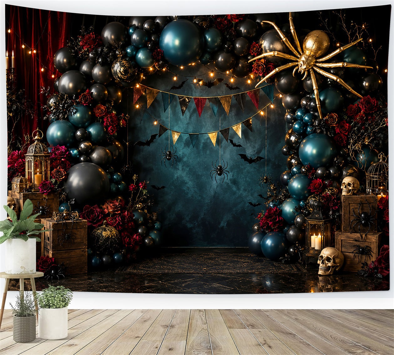 Scary Halloween Photo Backdrops Skull Spider Balloon Arch Happy Halloween Backdrop UK LXX67-156