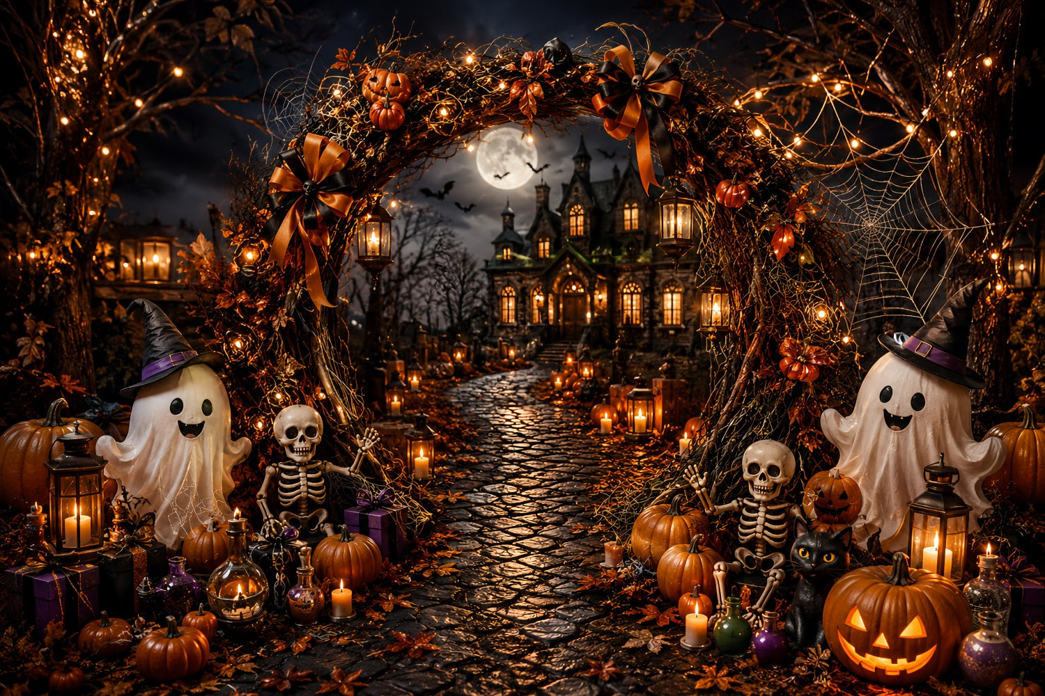 Simple Halloween Backdrop Ghost Skeleton Haunted Arch Extra Large Halloween Backdrop UK LXX67-157