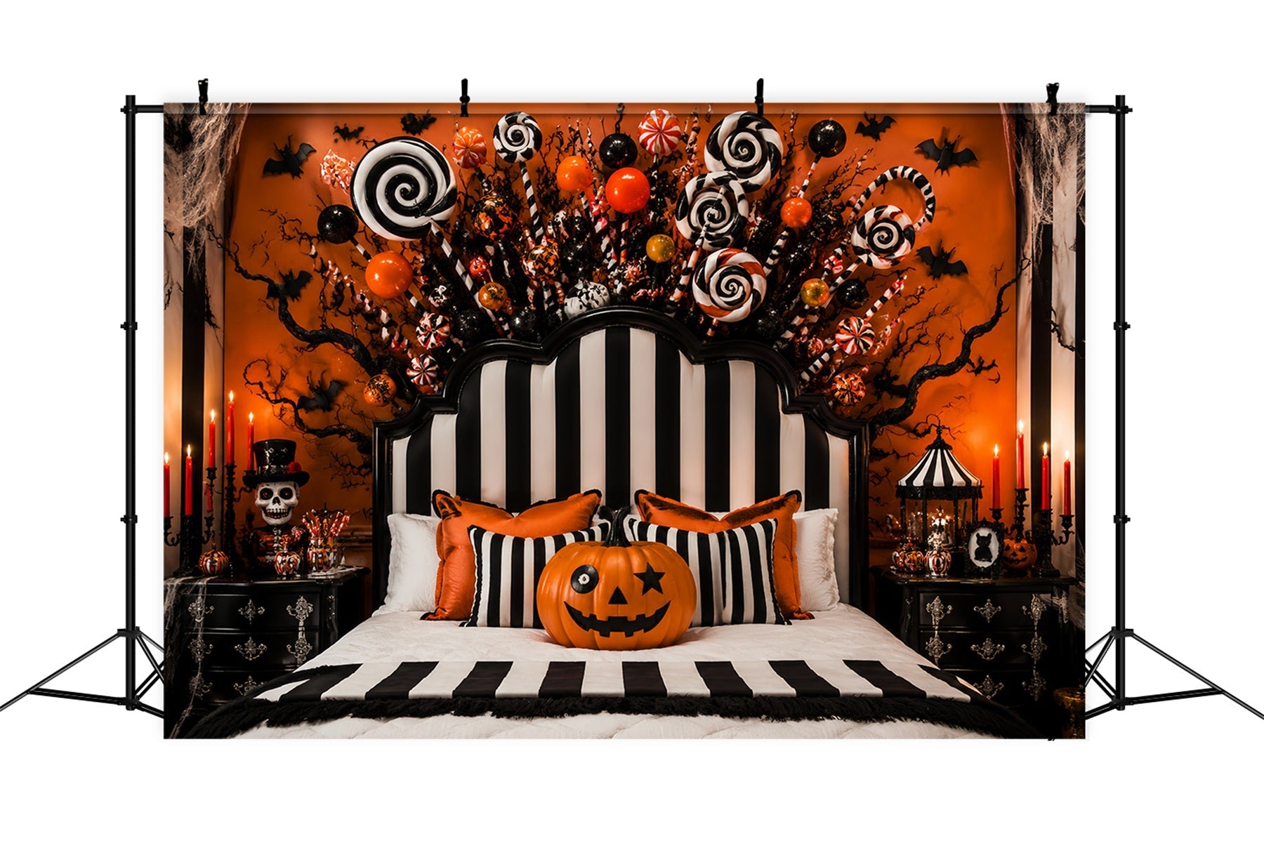 Halloween Party Picture Backdrop Striped Candy Pumpkin Bedroom Halloween Backdrop UK LXX67-160