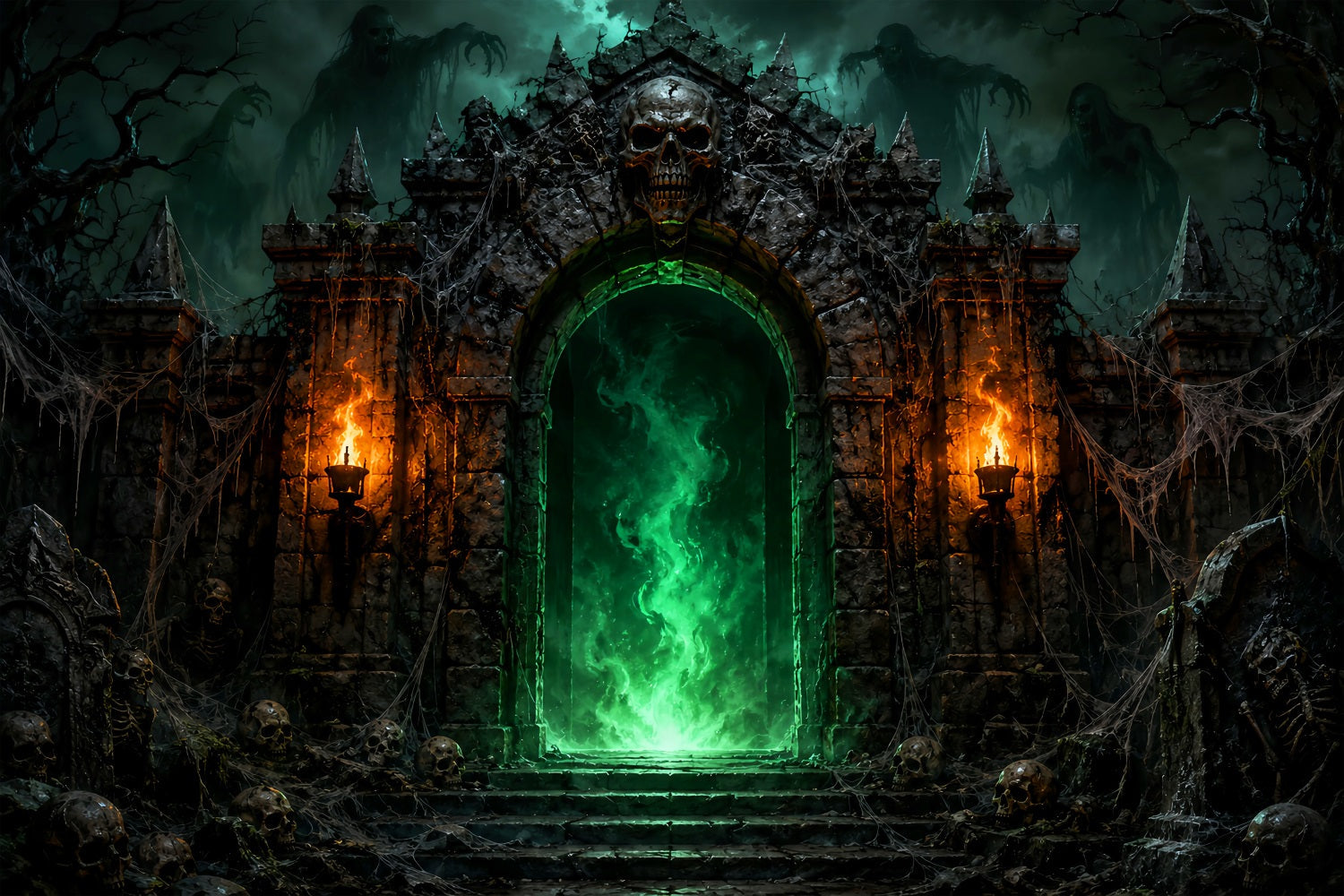Halloween Party Backdrops Green Skull Portal Fortress Halloween Photo Booth Backdrop UK LXX67-166