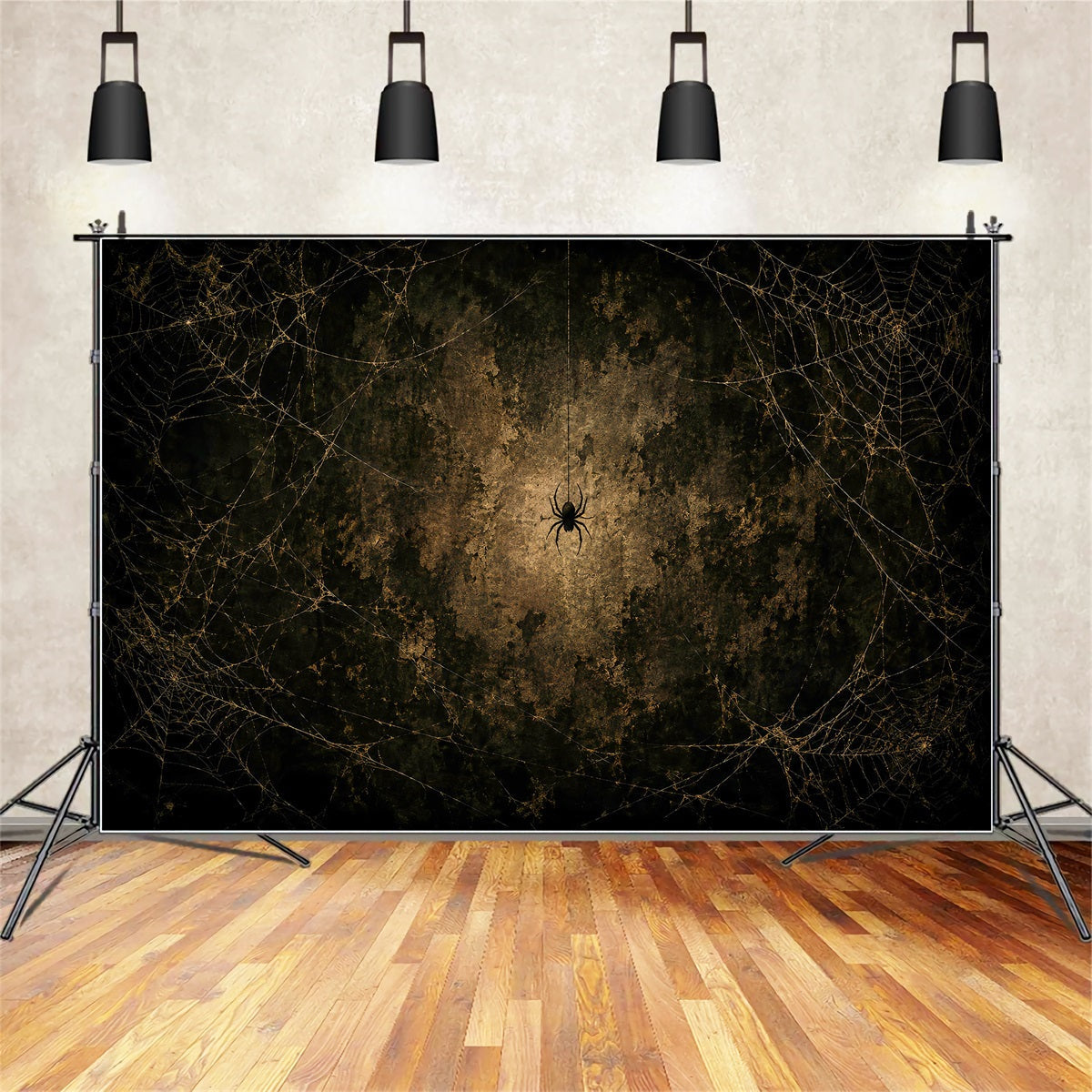 Halloween Backdrop Photo Golden Spiderweb Grunge Wall Halloween Party Backdrop UK LXX67-169