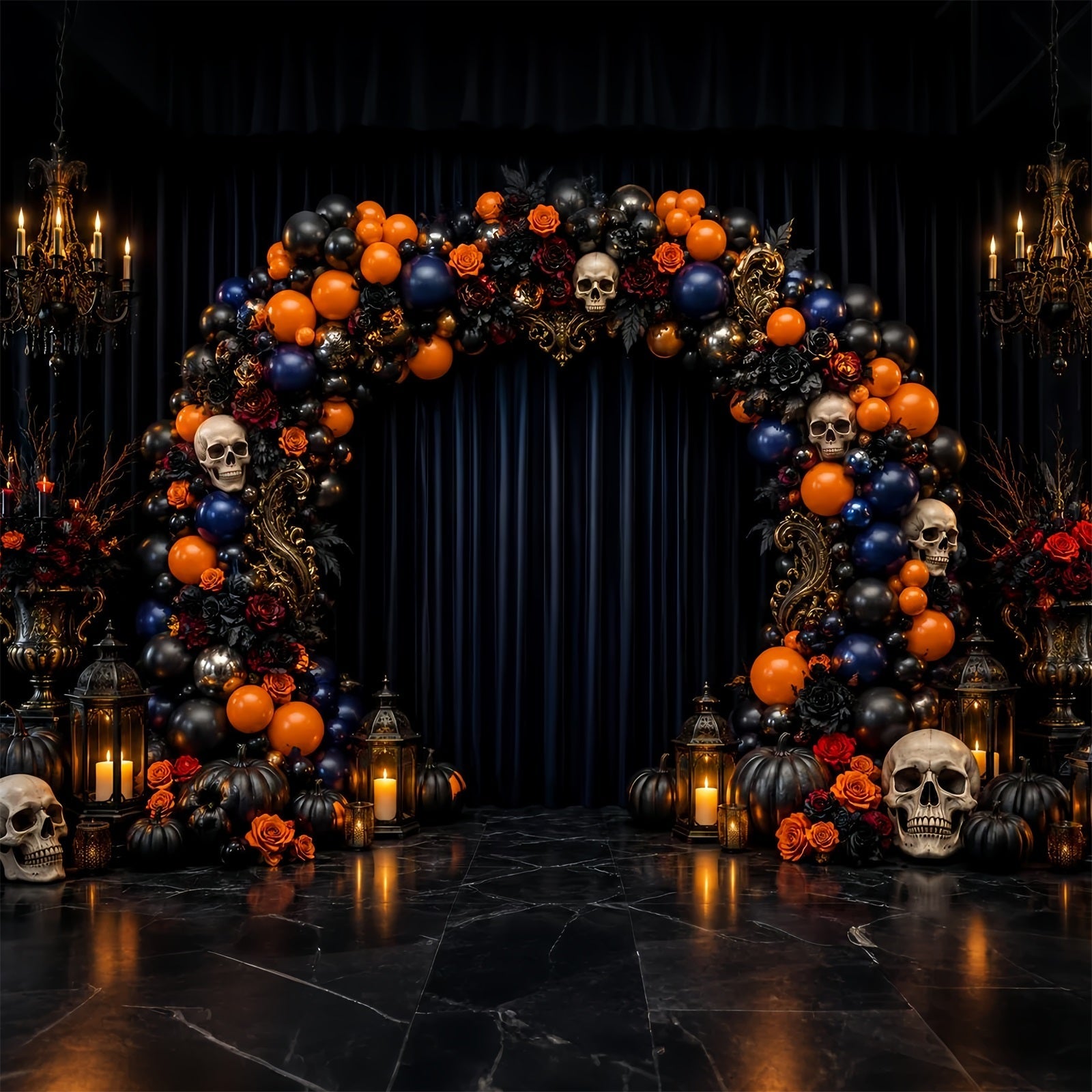 Photo Booth Halloween Backdrop Ideas Skull Rose Balloon Arch Halloween Picture Backdrop UK LXX67-174
