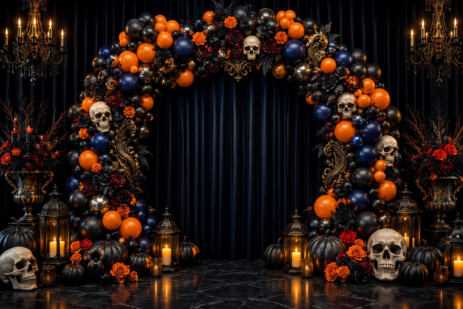 Photo Booth Halloween Backdrop Ideas Skull Rose Balloon Arch Halloween Picture Backdrop UK LXX67-174