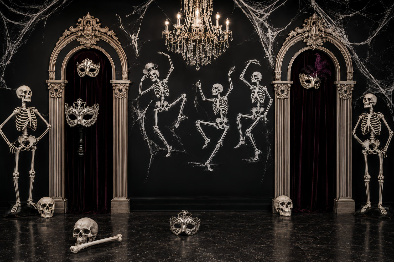 Halloween Ghost Backdrop Skeleton Masquerade Ballroom Dance Scary Halloween Backdrop UK LXX67-177