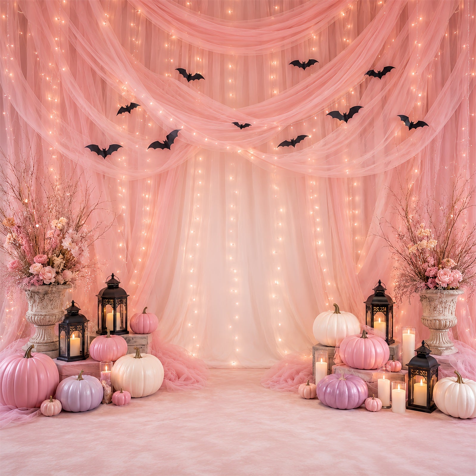 Backdrop Halloween Photo Booth Pink Pumpkin Drapery Display Halloween Party Photo Backdrop UK LXX67-179