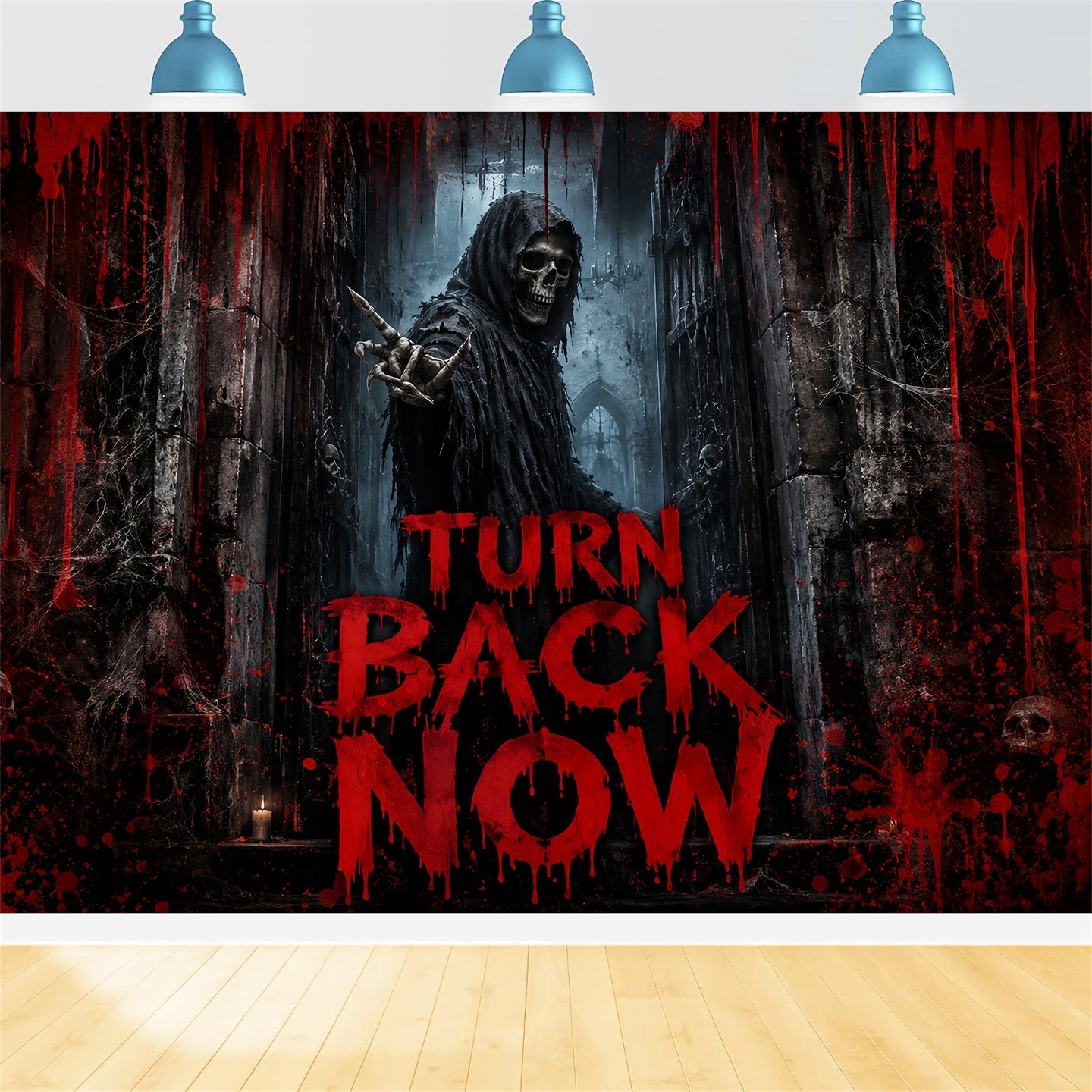 Halloween Spooky Backdrop Bloody Reaper Gothic Warning Spooky Halloween Backdrops UK LXX67-183