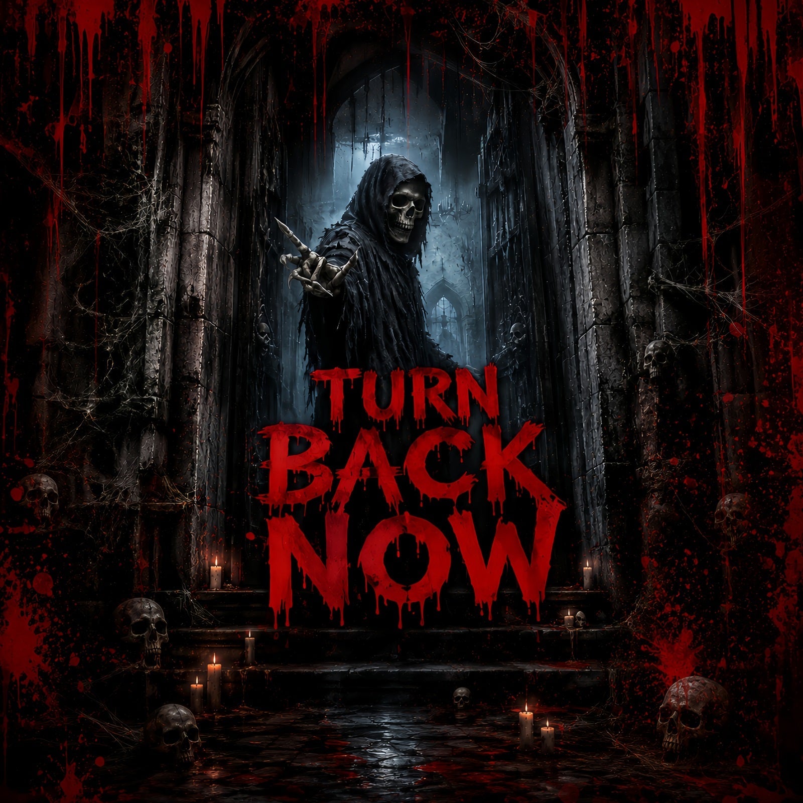 Halloween Spooky Backdrop Bloody Reaper Gothic Warning Spooky Halloween Backdrops UK LXX67-183