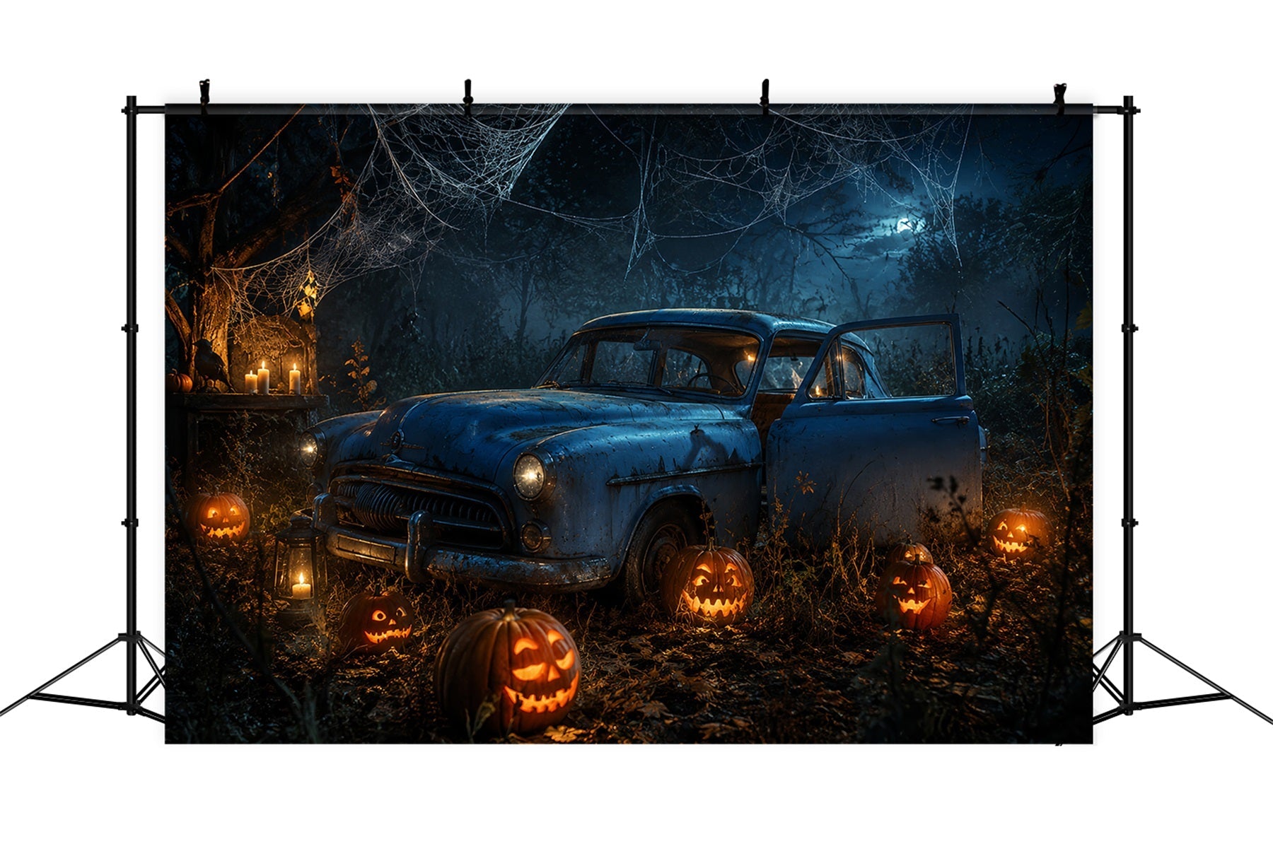 Halloween Garage Backdrop Abandoned Pumpkin Forest Car Backdrops For Halloween UK LXX67-184